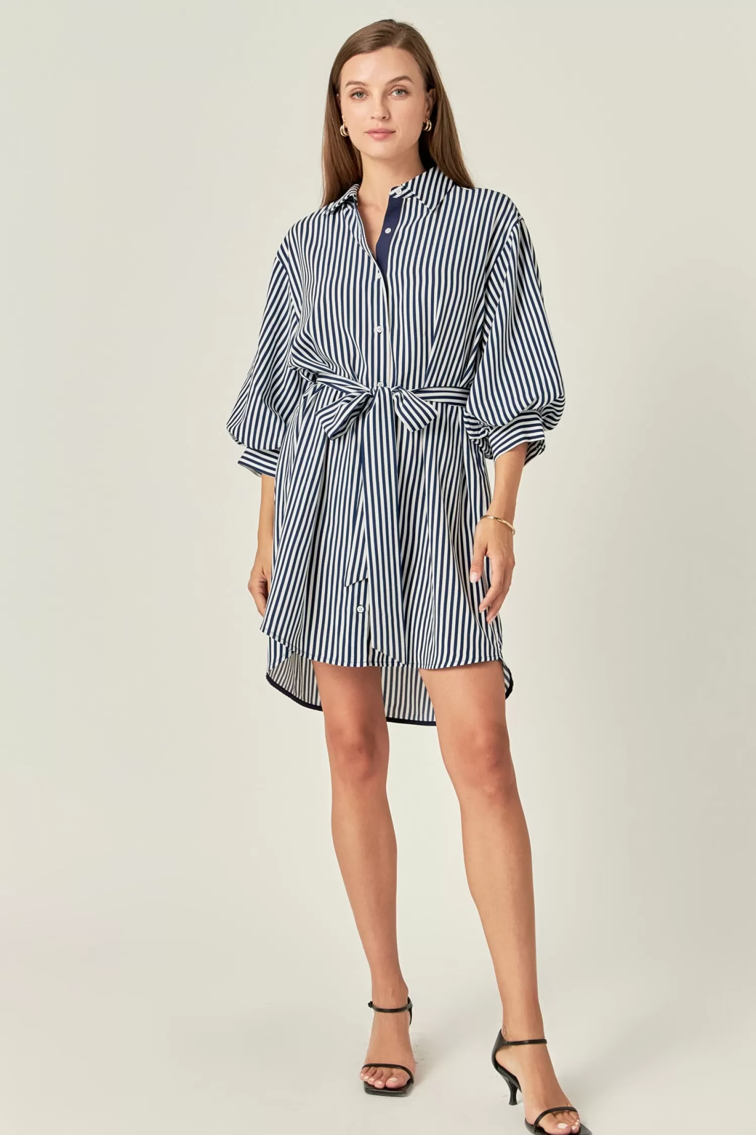 Discount Stripe Shirt Mini Dress Dresses