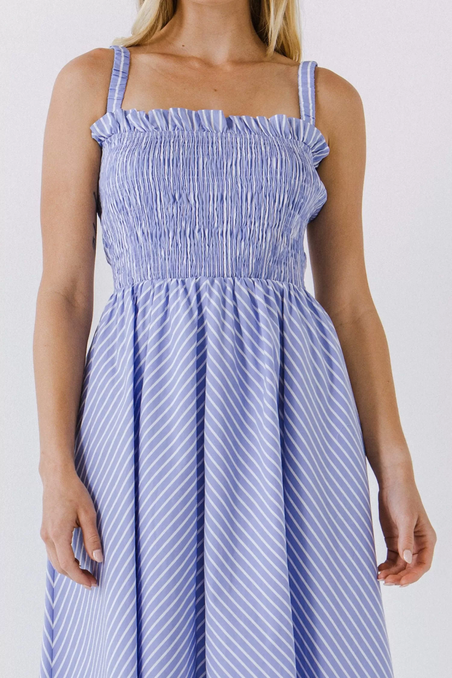 Cheap Stripe Smocked Dress Midi Dresses | Dresses