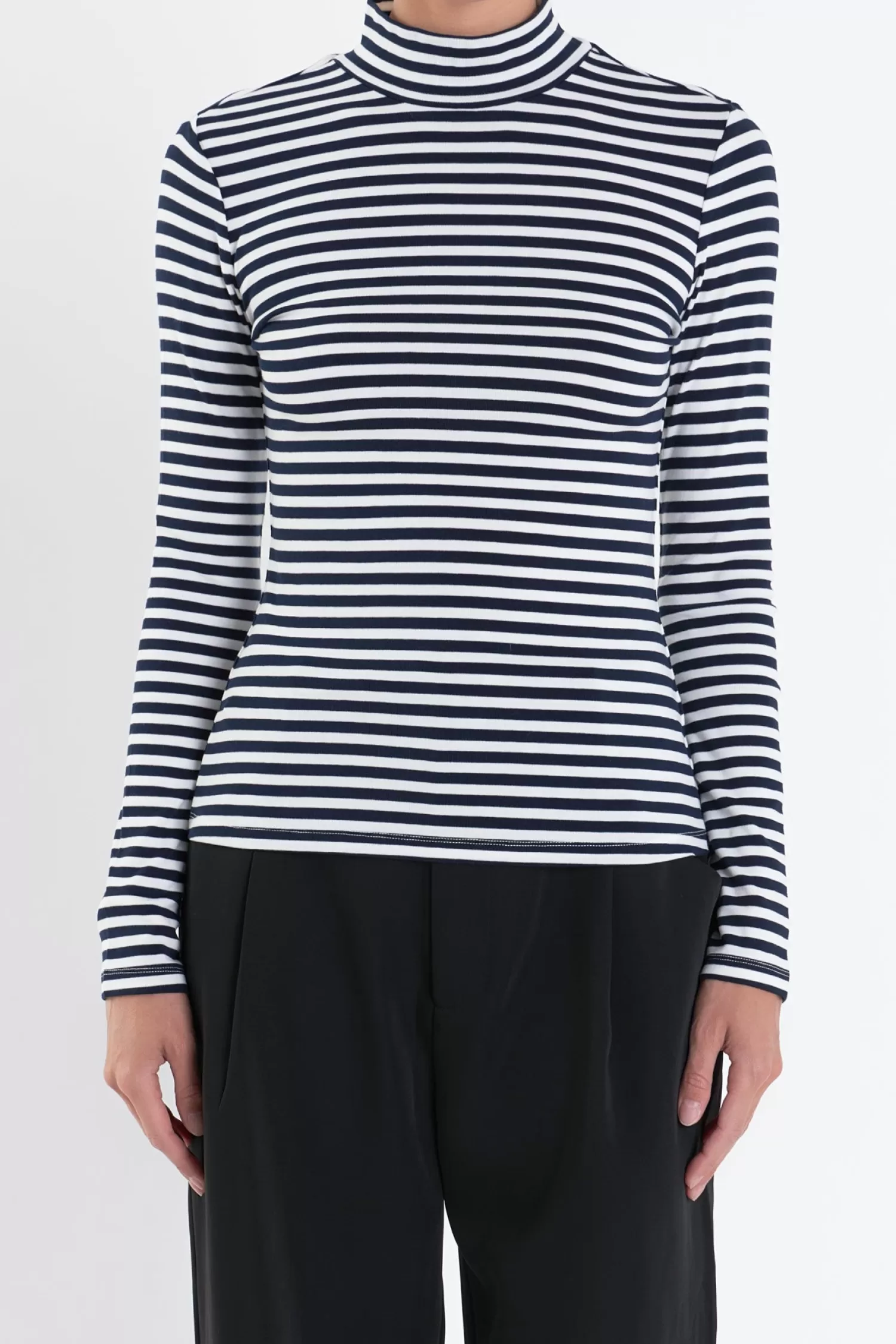 Discount Stripe Turtle Neck Top Tops