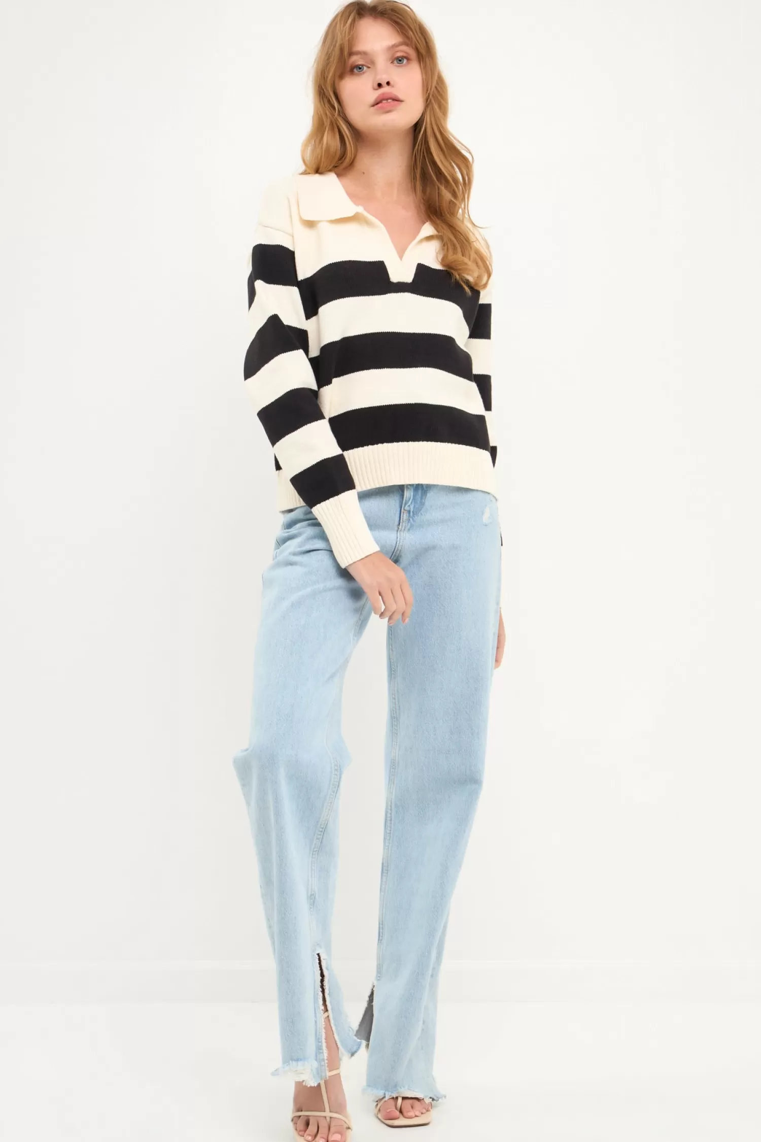 Hot Stripe V-neckline with Collar Sweater Best Sellers | Stripe Wonders