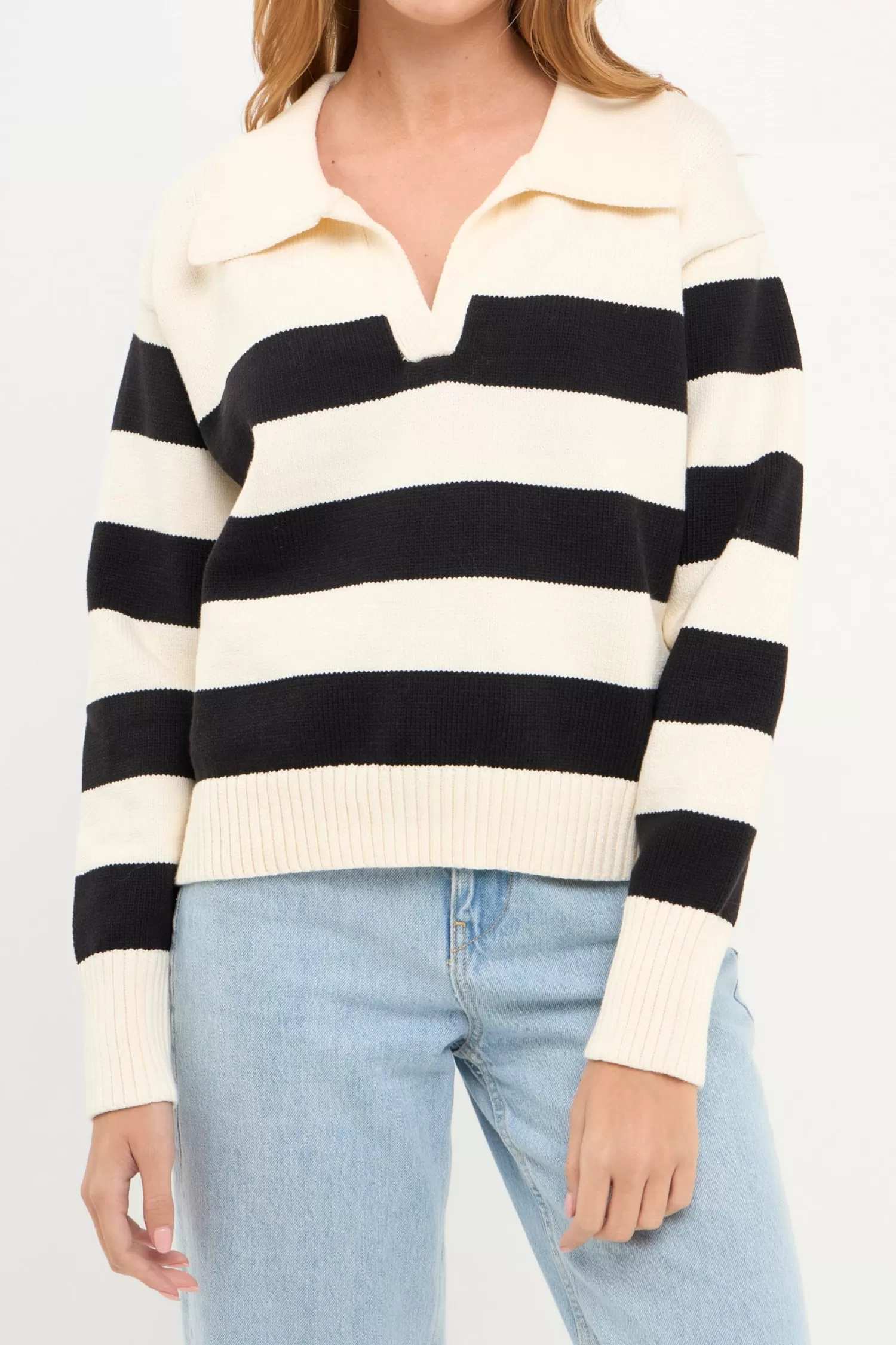 Hot Stripe V-neckline with Collar Sweater Best Sellers | Stripe Wonders