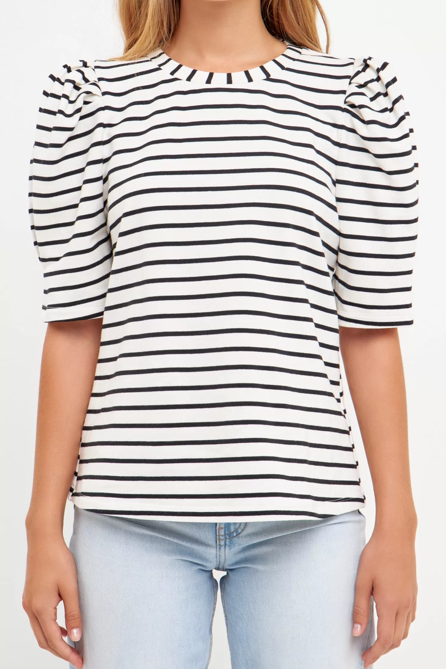 Cheap Stripe Women Knit Shirt Best Sellers | Puff Sleeve Perfection