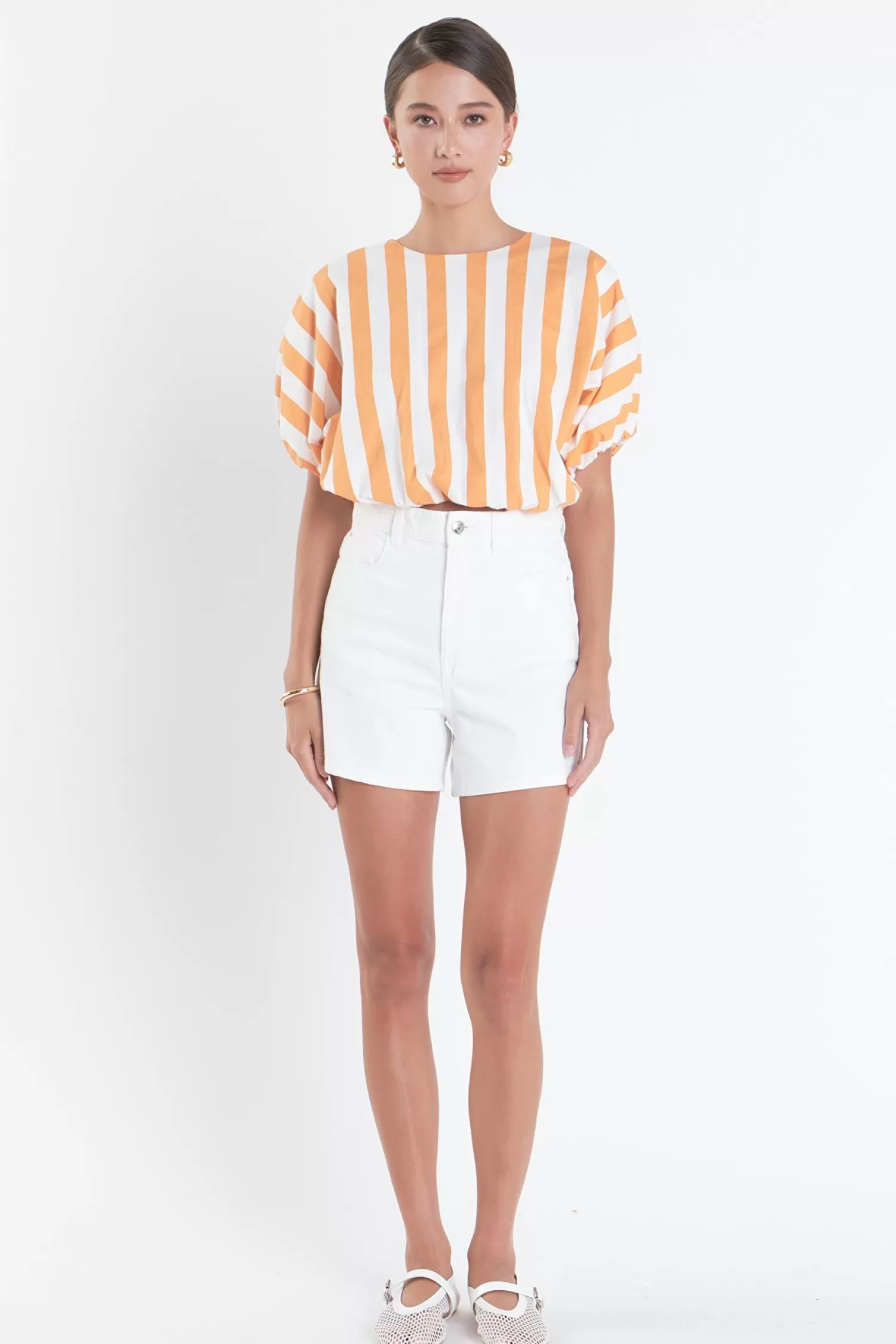 Clearance Striped Blouson Top Stripe Wonders | Puff Sleeve Perfection