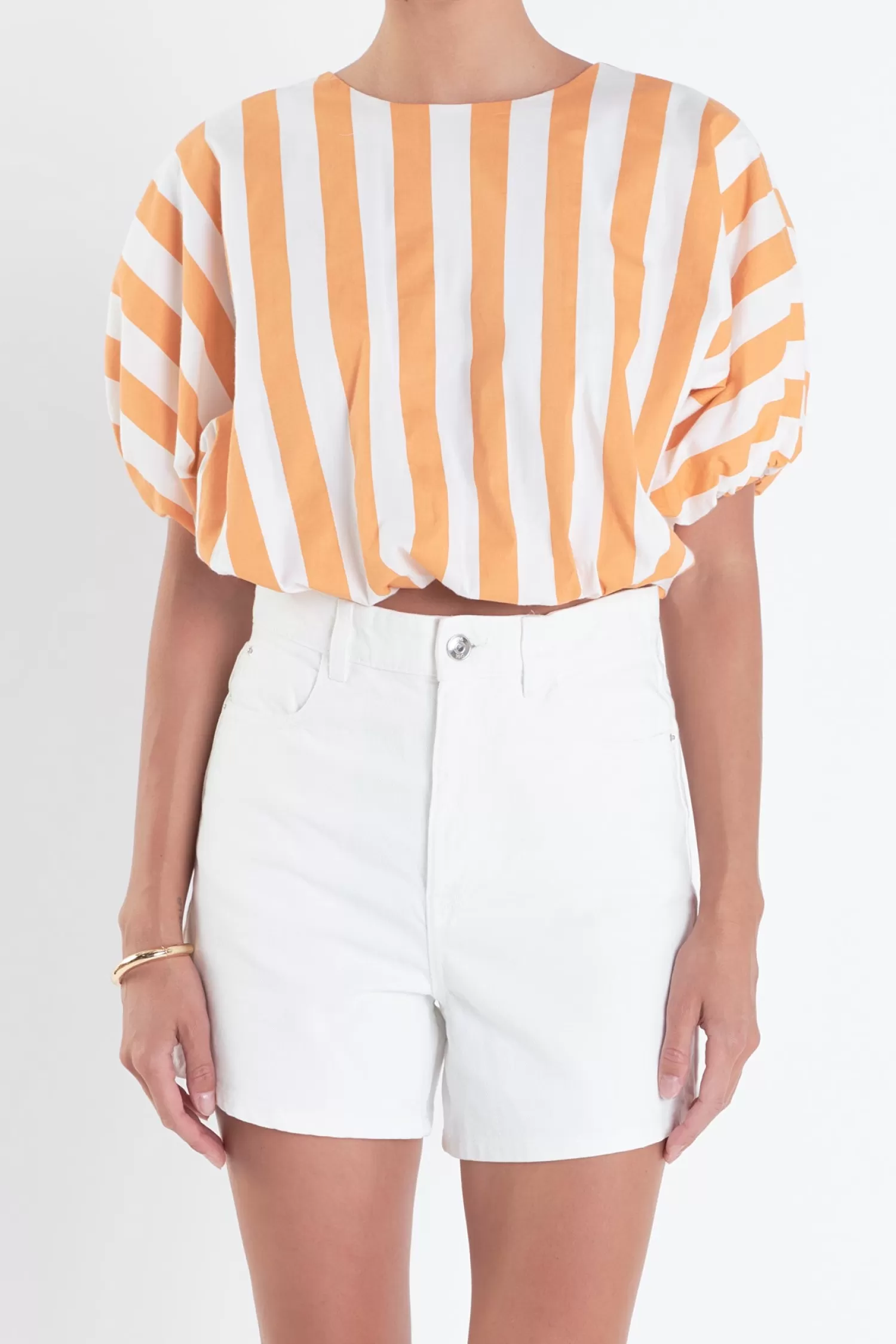 Clearance Striped Blouson Top Stripe Wonders | Puff Sleeve Perfection