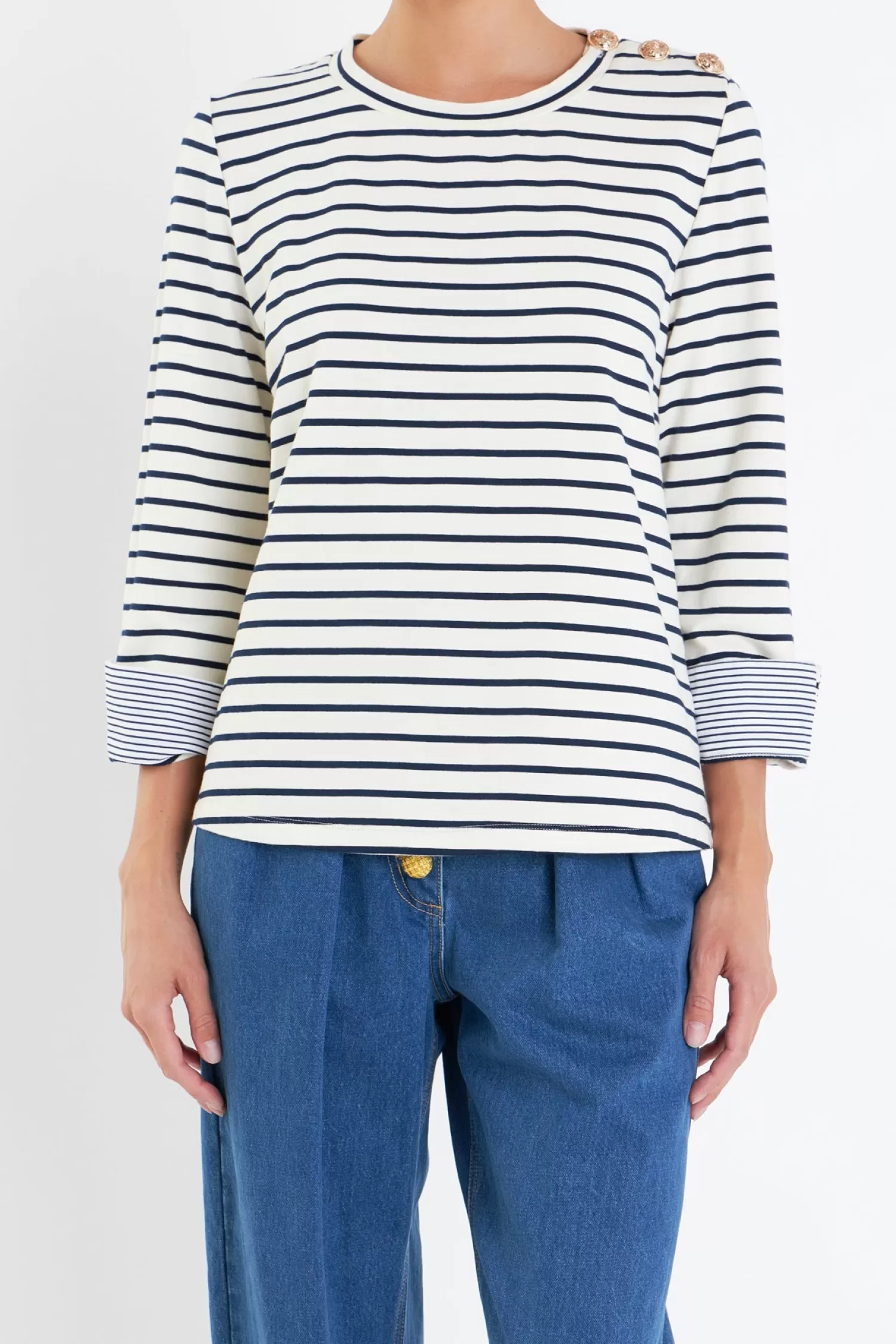 Discount Striped Breton Tee with Fold Over Combo Cuff Stripe Wonders | Tops