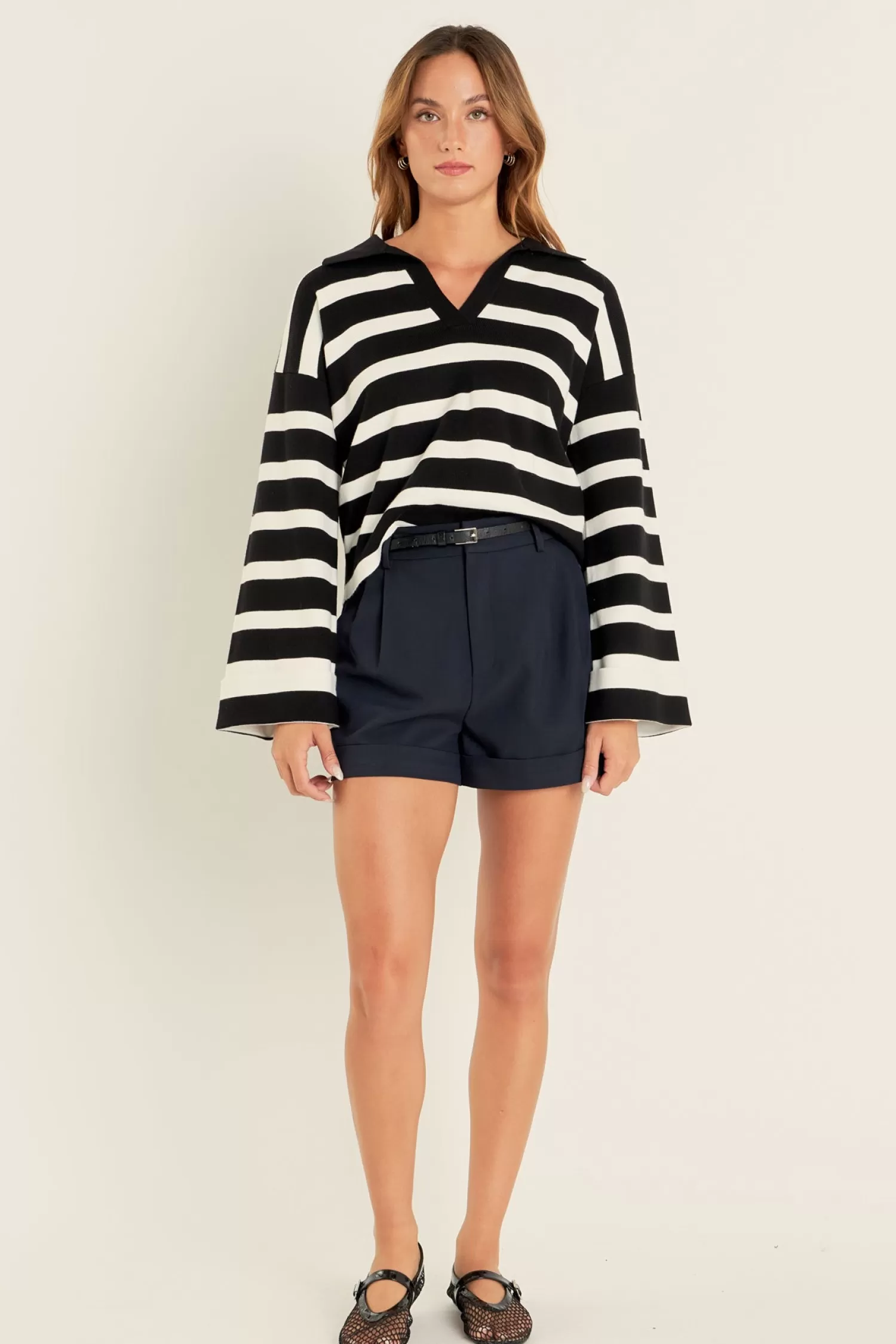 Sale Striped Collared Cropped Sweater Stripe Wonders | Sweaters & Knits