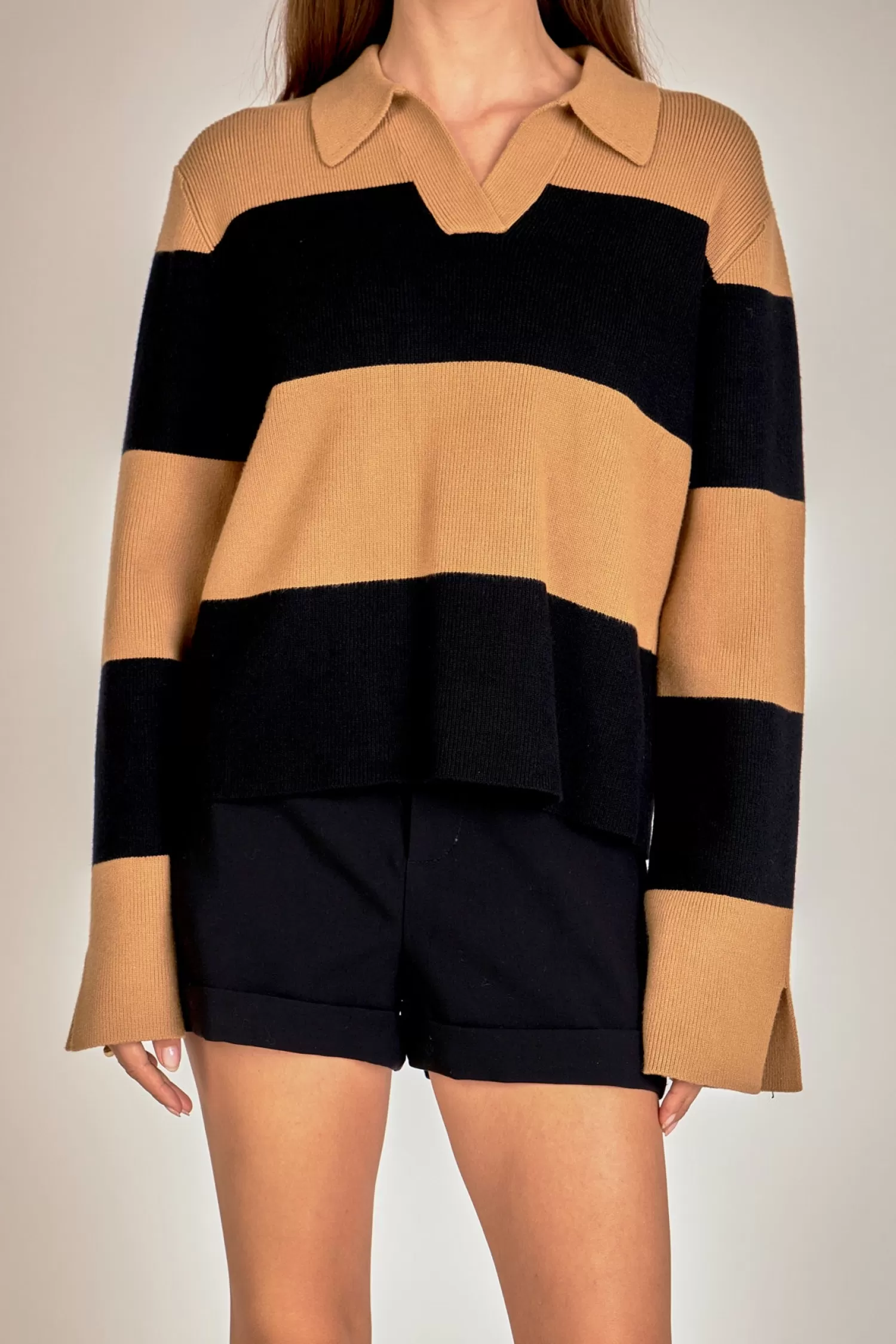 Cheap Striped Collared Knit Sweater Tops | Sweaters & Knits