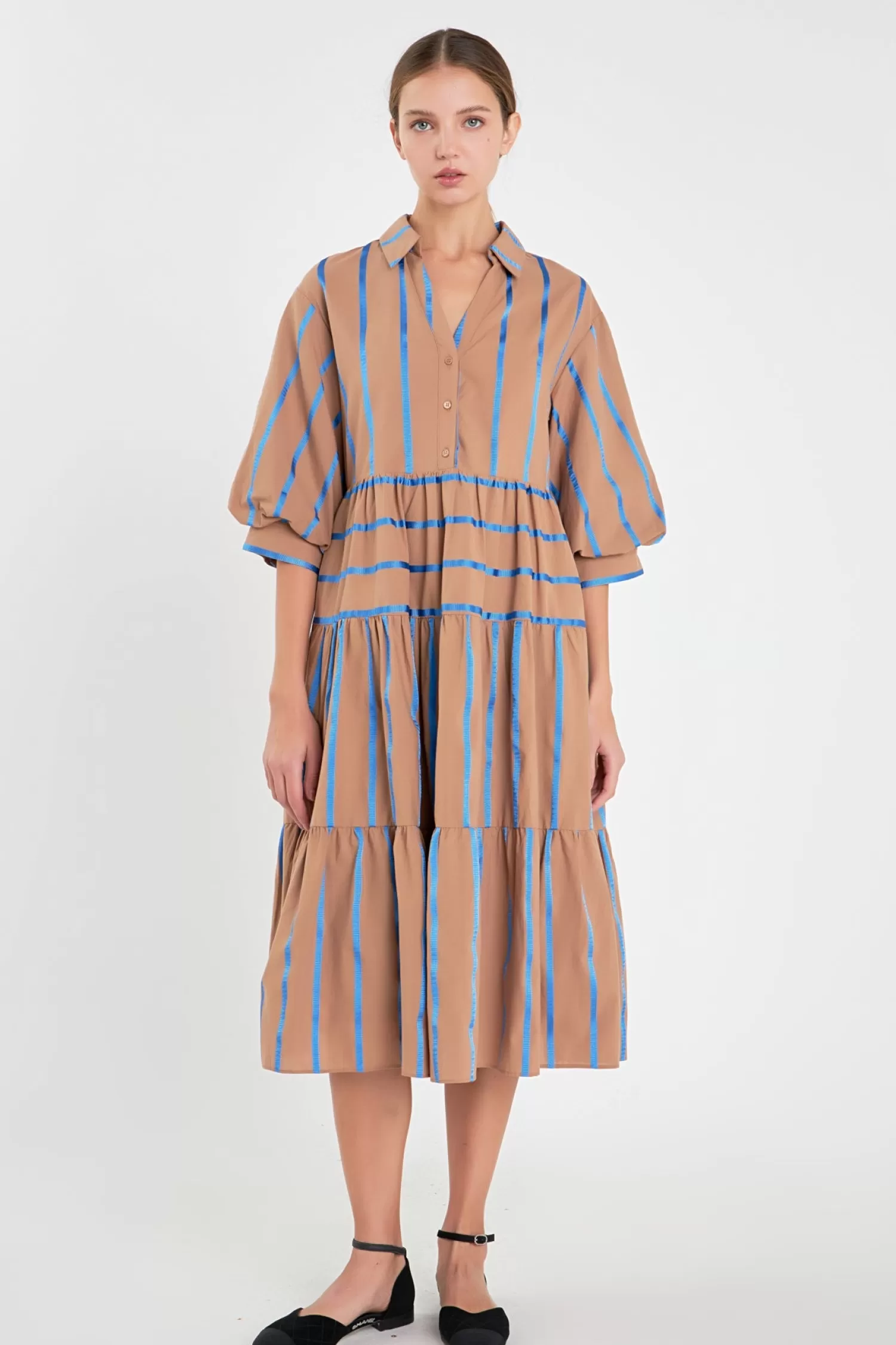 Clearance Striped Collared Midi Dress Lounge & Casual | Dresses