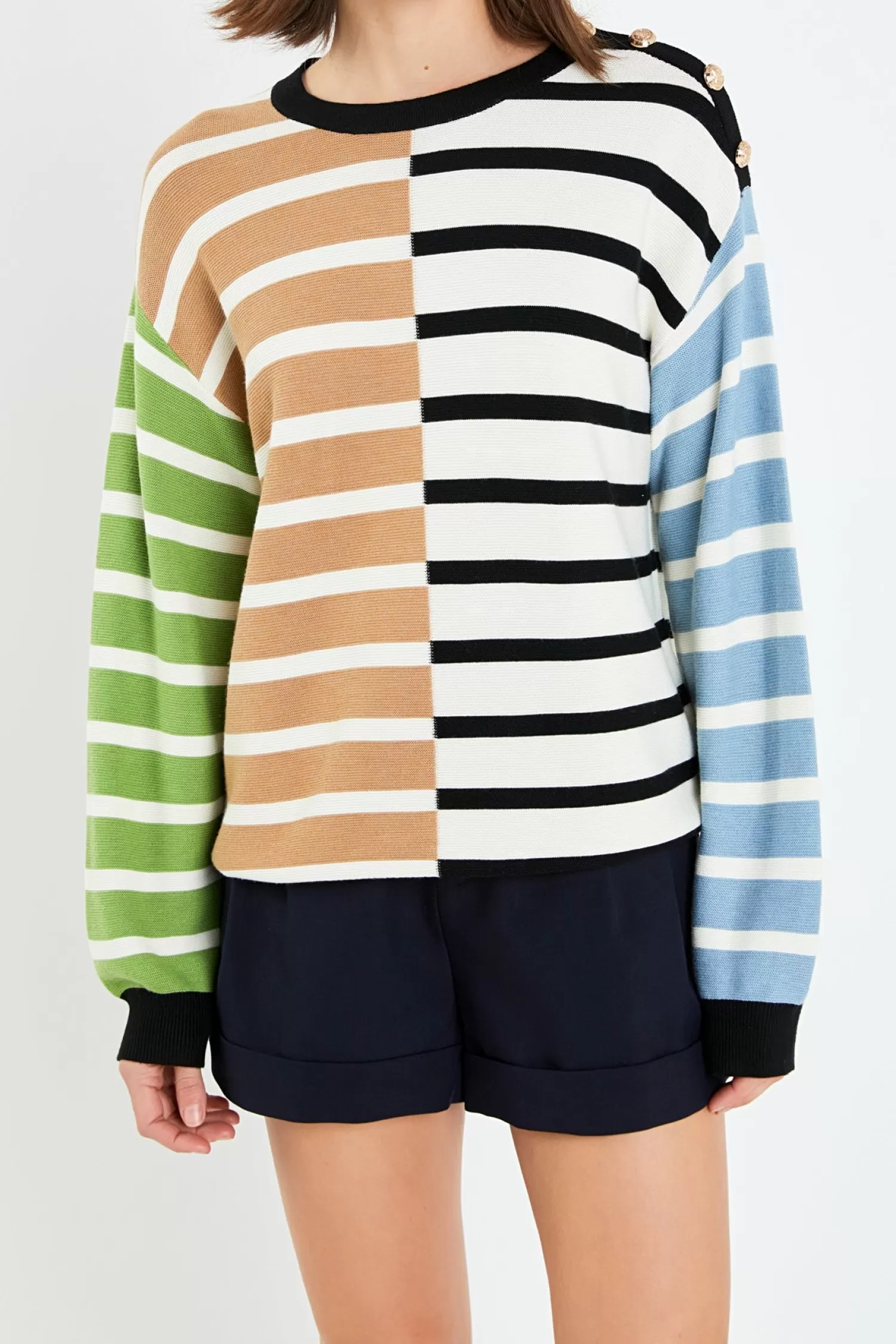 Best Sale Striped Combo Sweater with Buttons Stripe Wonders | Sweaters & Knits