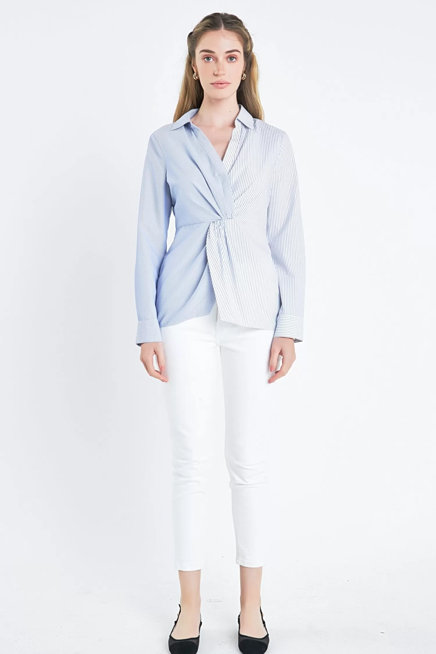 Store Striped Combo Twist Front Shirt Bridal Bliss | Tops