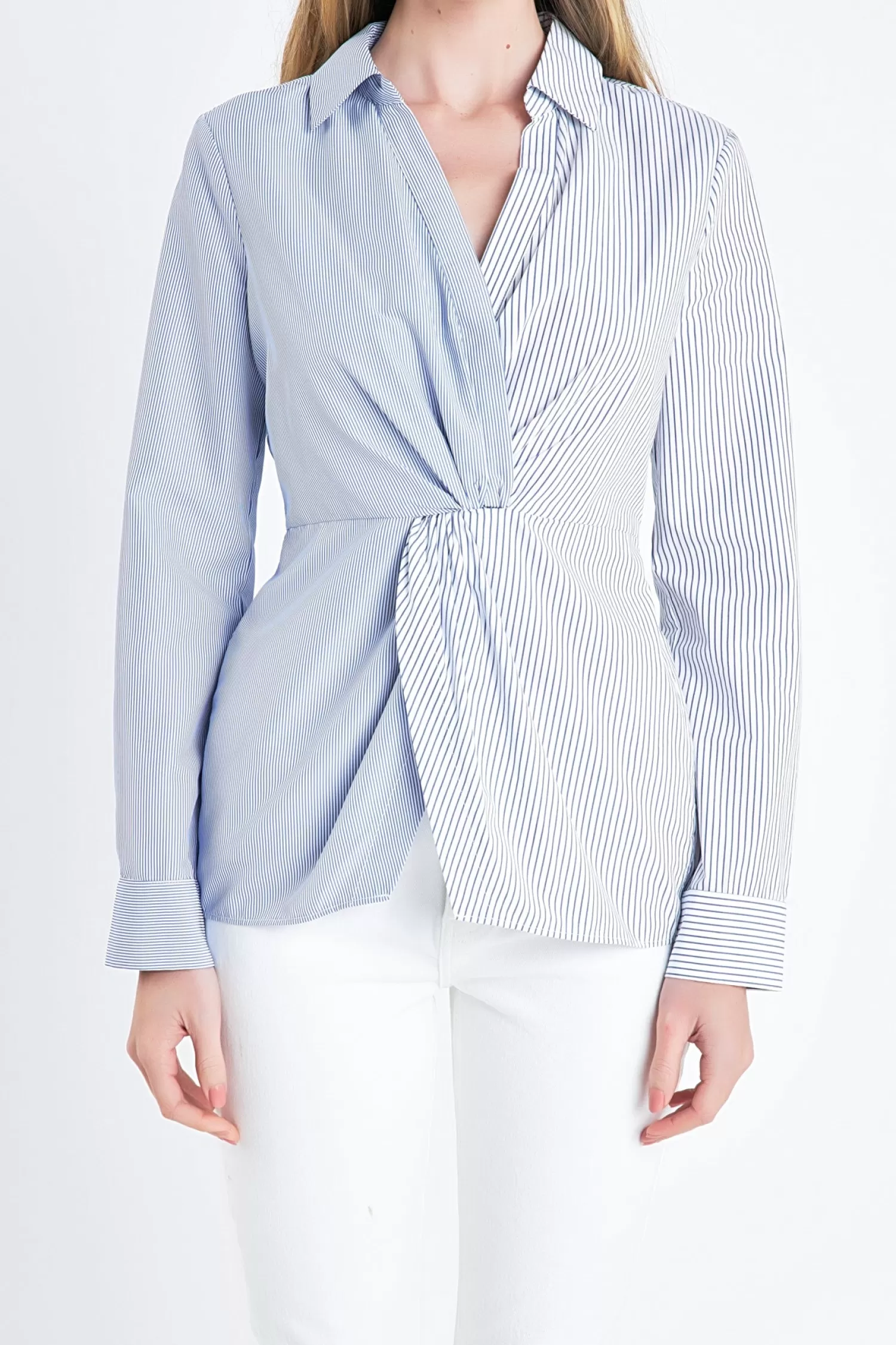 Store Striped Combo Twist Front Shirt Bridal Bliss | Tops