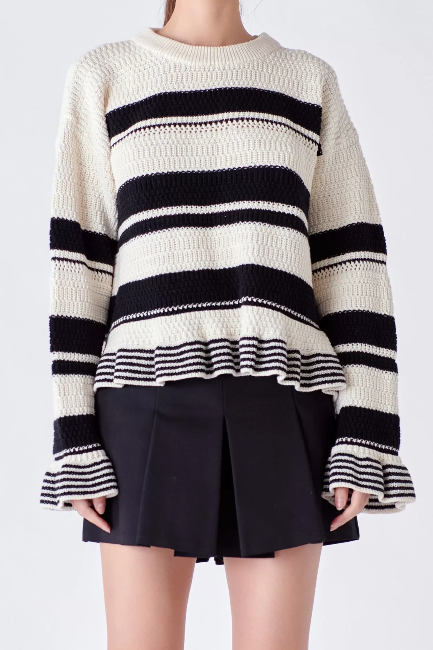 Fashion Striped Knit Sweater With Ruffles Stripe Wonders | Sweaters & Knits