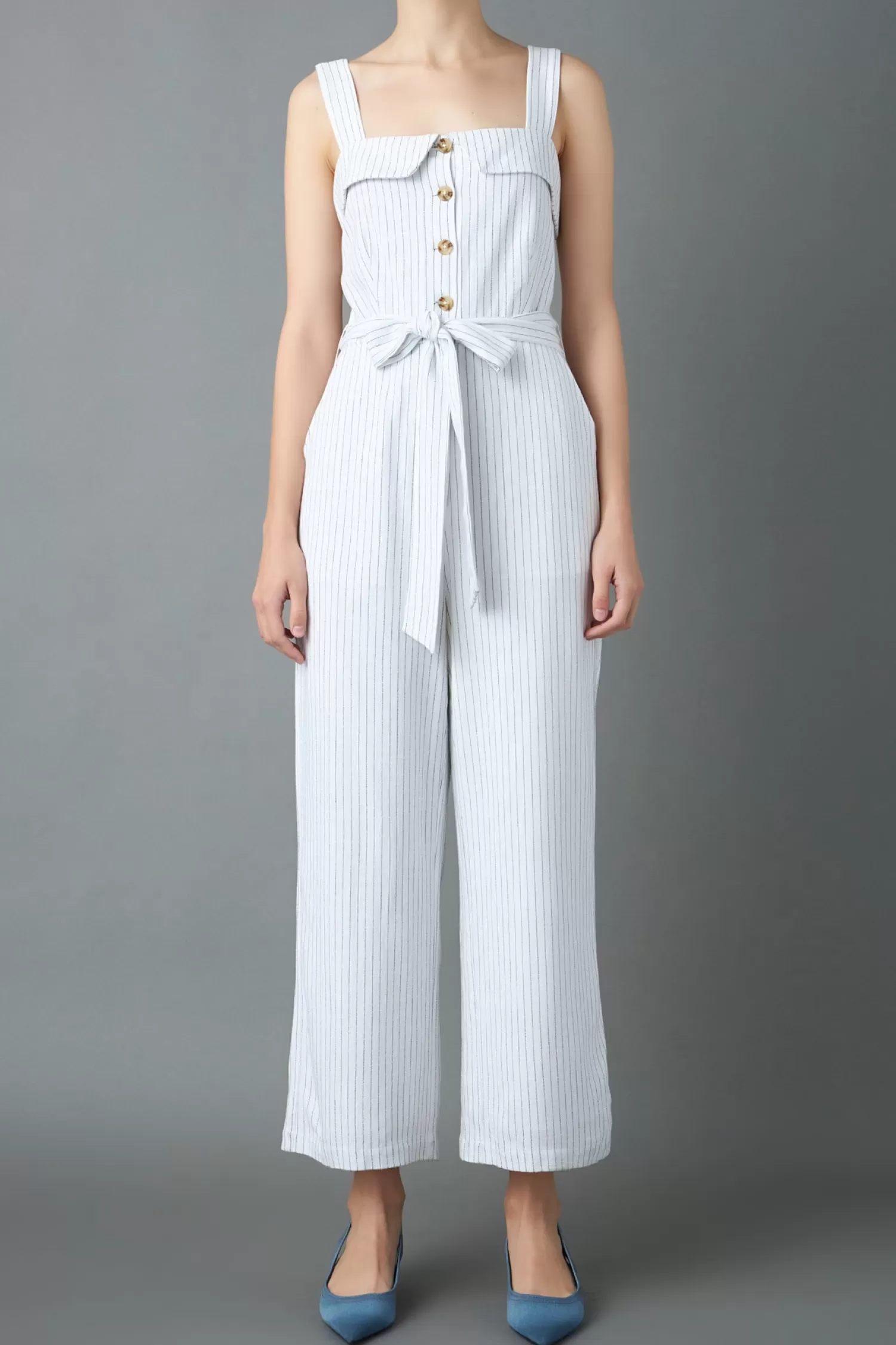 Online Striped Linen Jumpsuit with Wooden Buttons Stripe Wonders | Jumpsuits