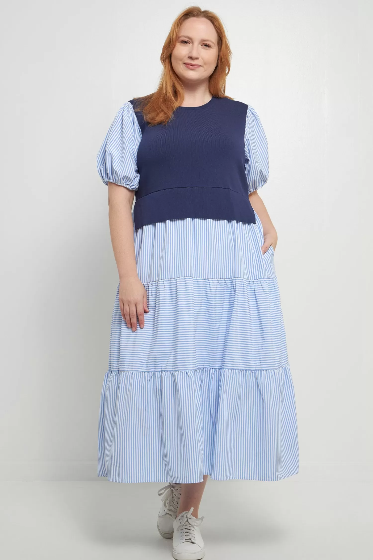 Outlet Striped Mixed Media Maxi Dress Maxi Dresses | Plus Size