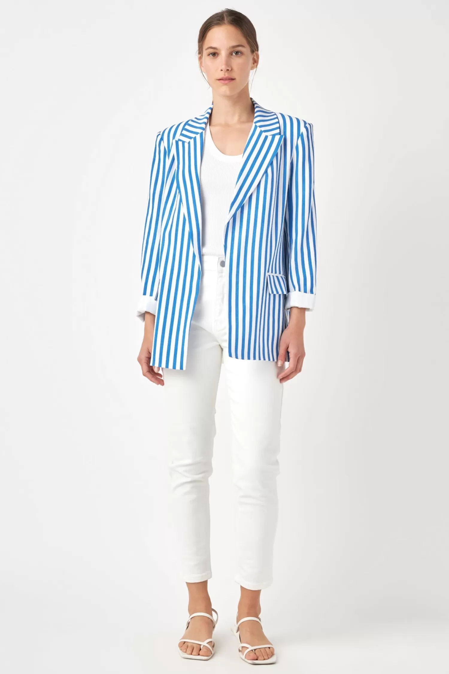 Clearance Striped Pocketed Blazer Jackets & Coats