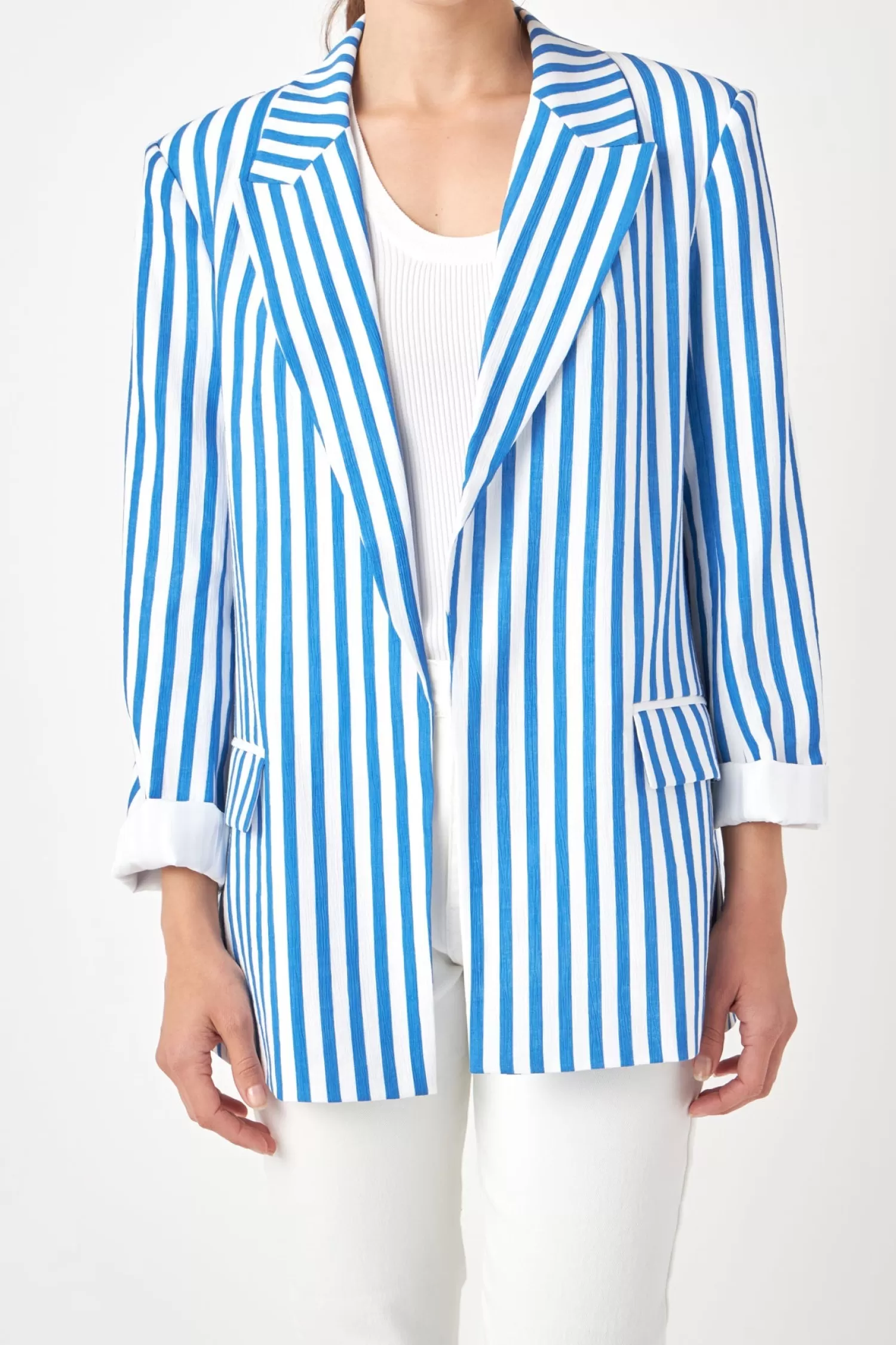 Clearance Striped Pocketed Blazer Jackets & Coats