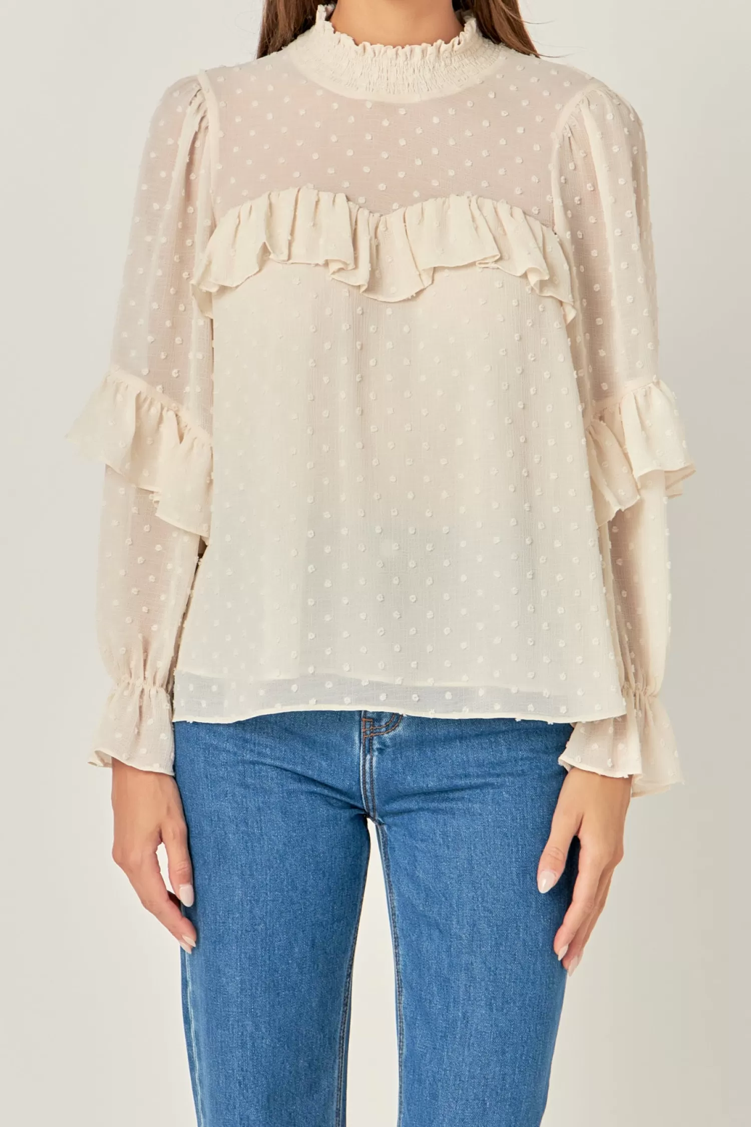 Clearance Swiss Dot Chiffon Ruffle Blouse Frills And Thrills | Tops