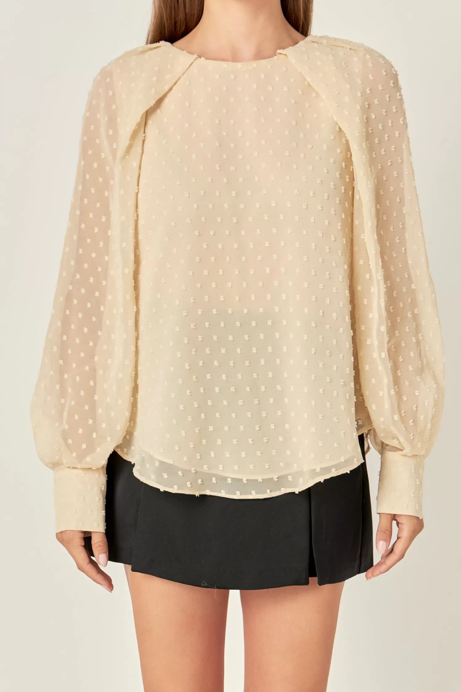 Store Swiss Dot Long Sleeve Blouse Tops