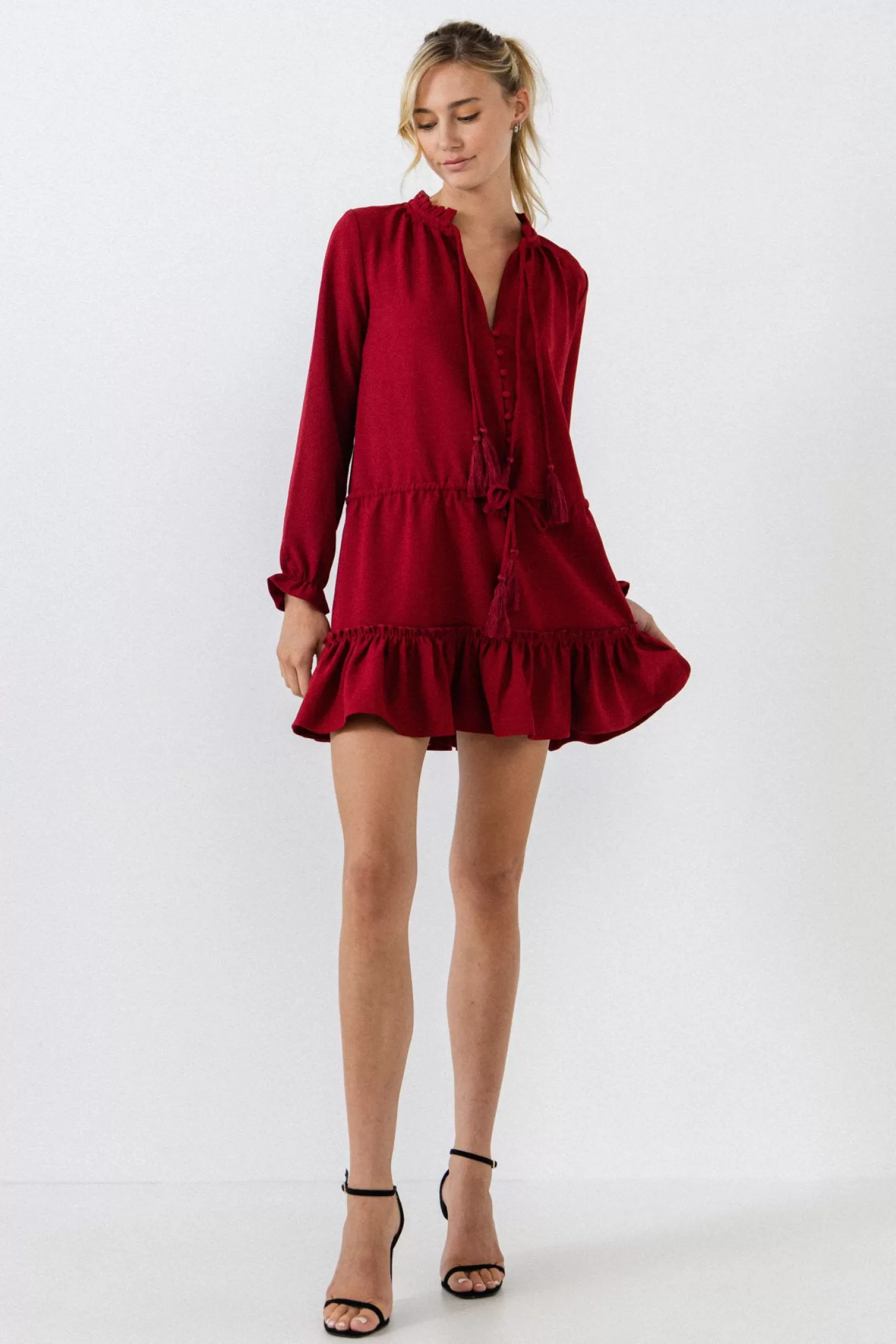 Cheap Tassel Trim Dress With Ruffle At Hem Dresses