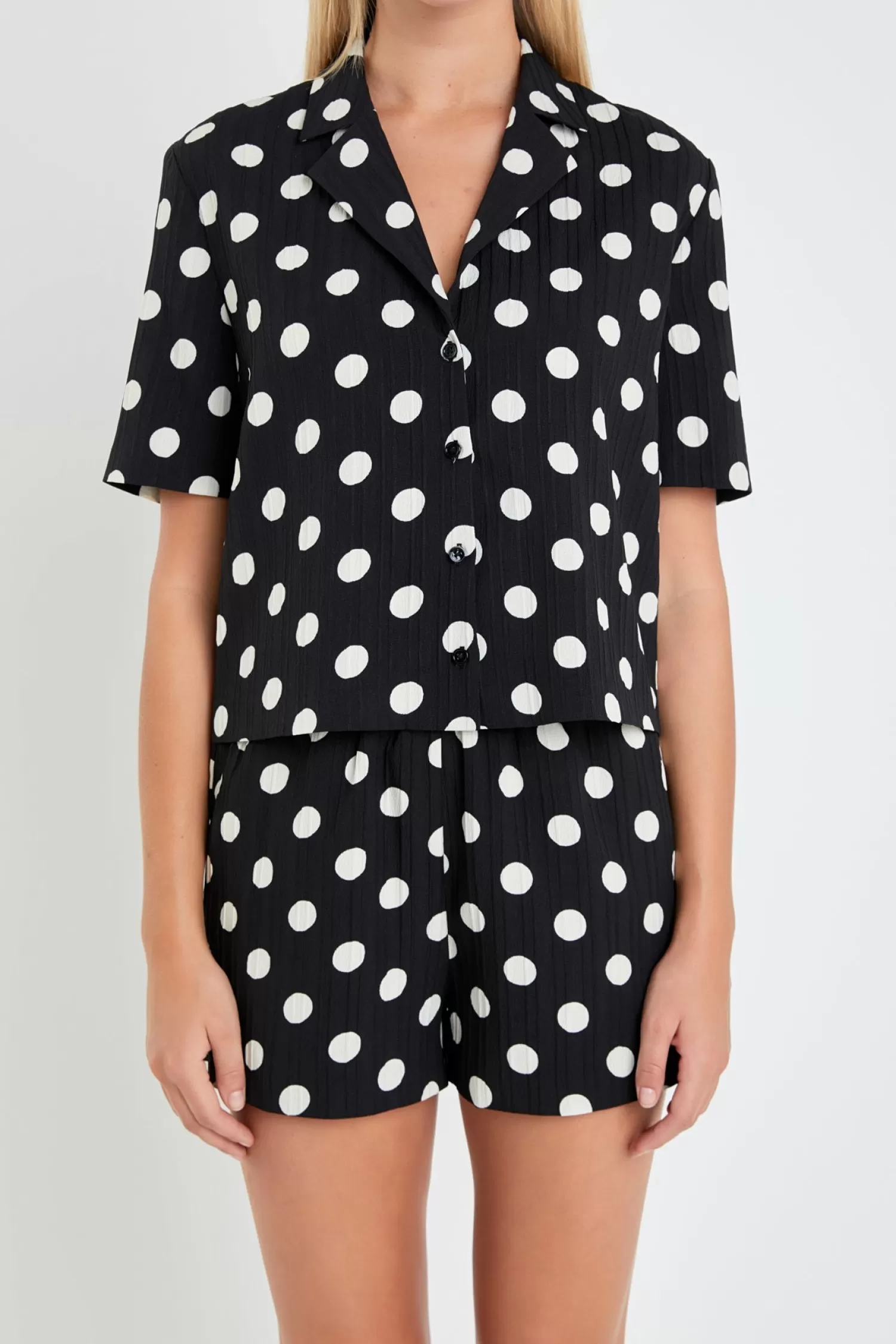 Shop Textured Dots Short Sleeves Shirts Tops | Matching Sets