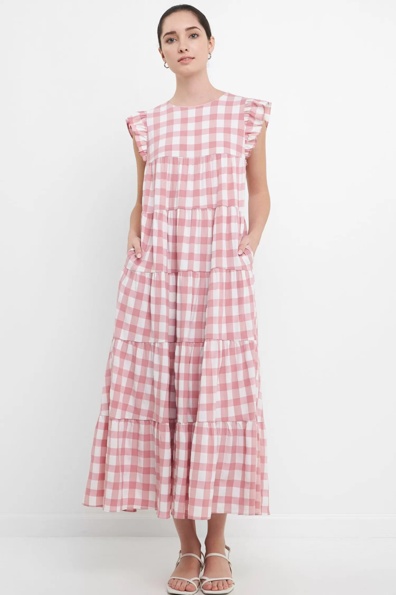 Cheap Textured Gingham Maxi Tiered Baby Doll Dress Maxi Dresses | Dresses