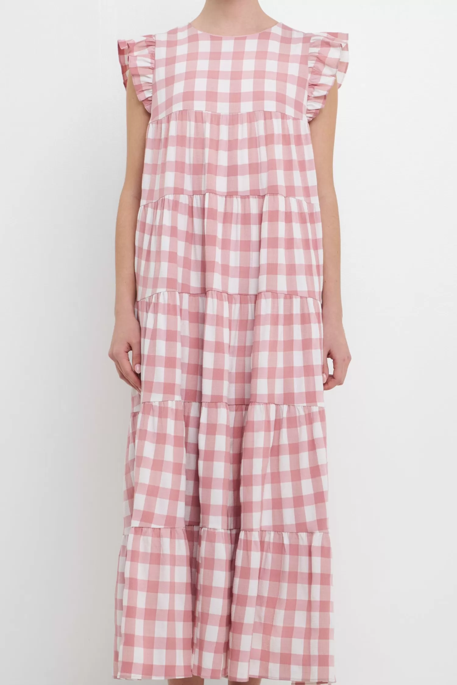 Cheap Textured Gingham Maxi Tiered Baby Doll Dress Maxi Dresses | Dresses