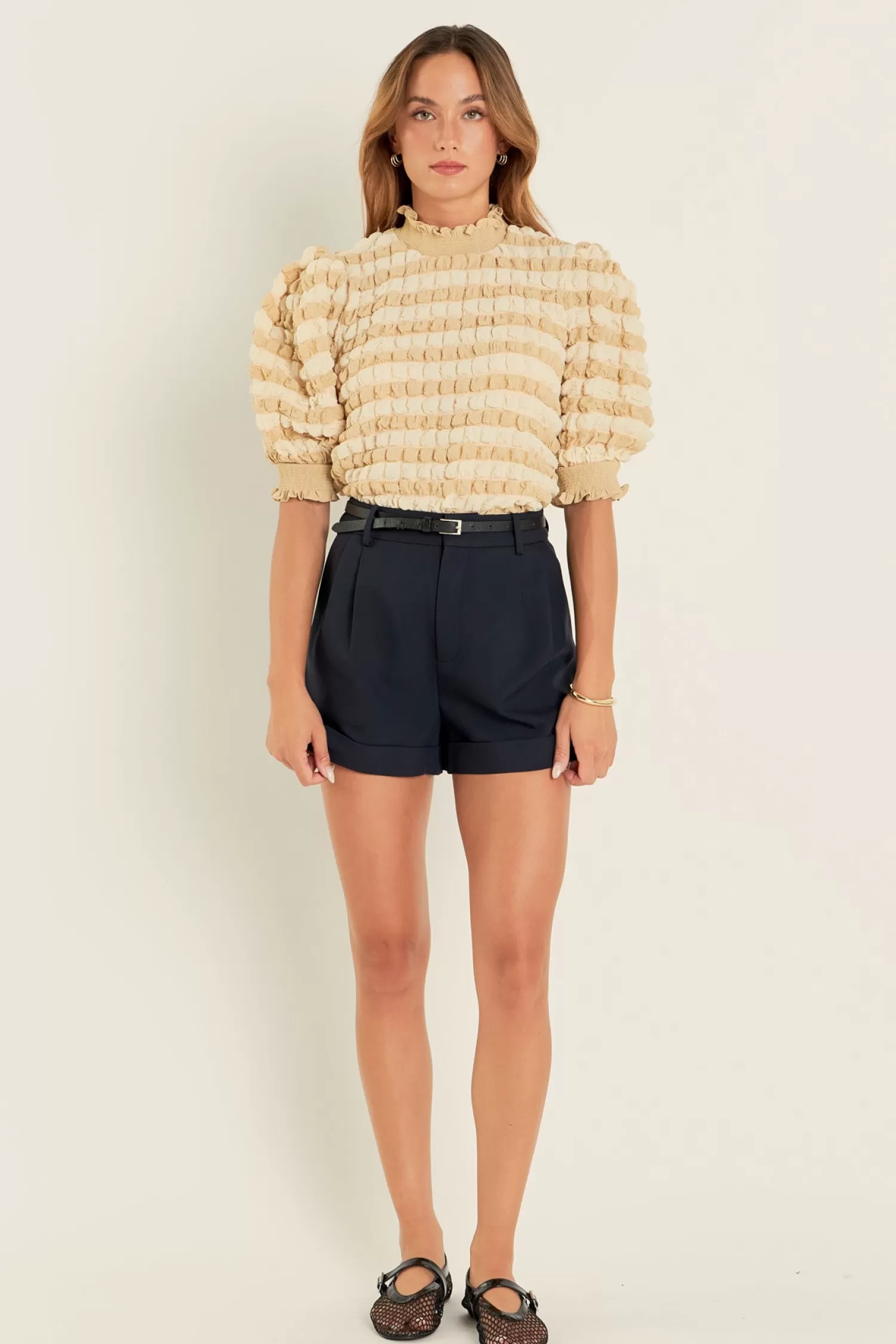 Online Textured Mock Neck Short Sleeve Blouse Best Sellers | Frills And Thrills