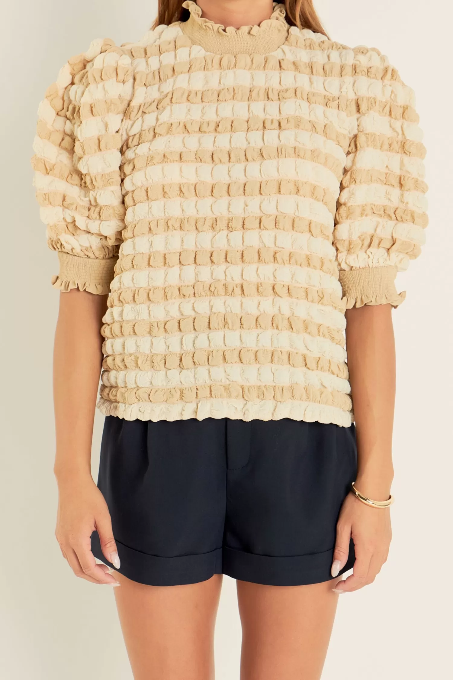 Online Textured Mock Neck Short Sleeve Blouse Best Sellers | Frills And Thrills