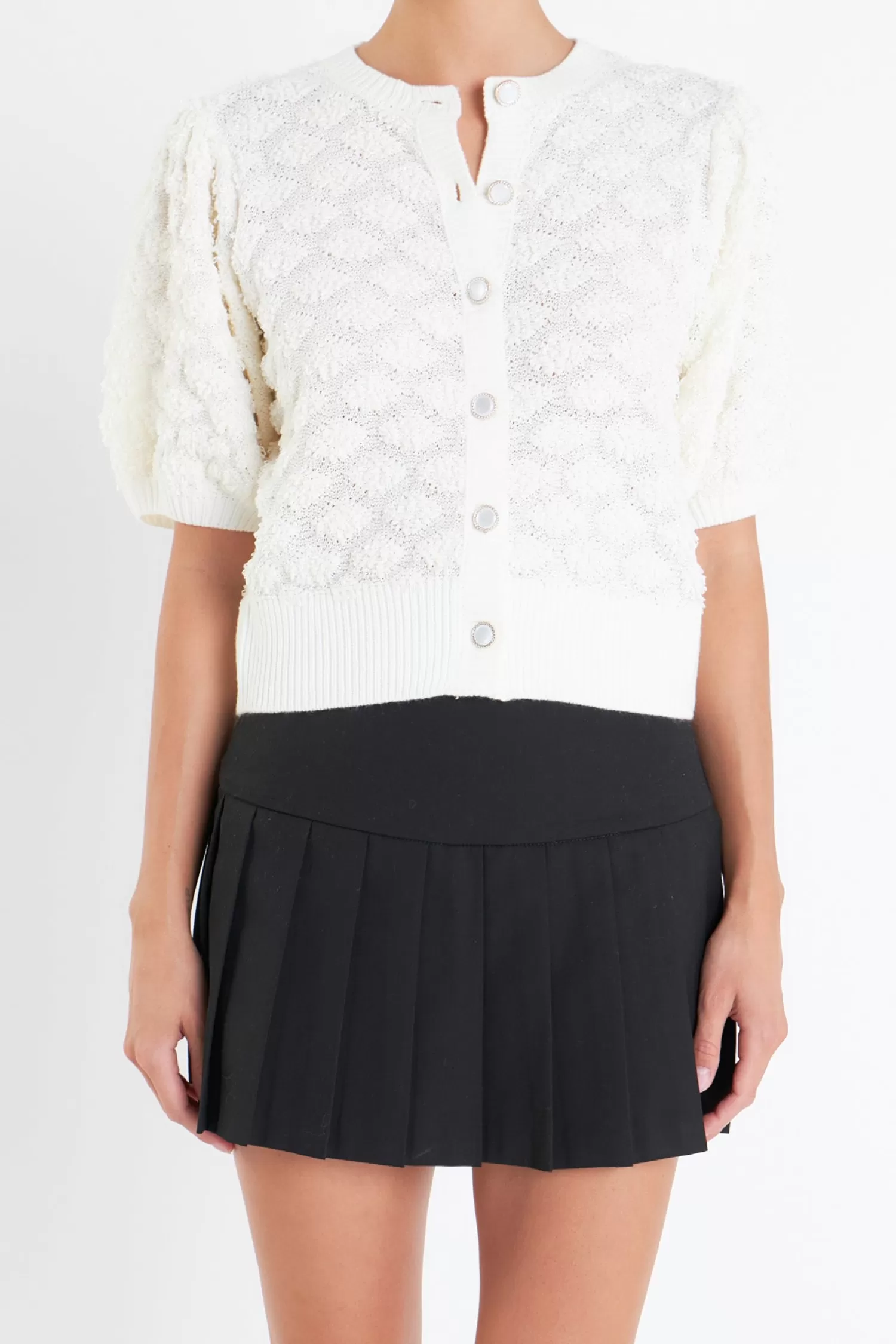 New Textured Puff Short Sleeve Cardigan Sweaters & Knits | Sweater Season