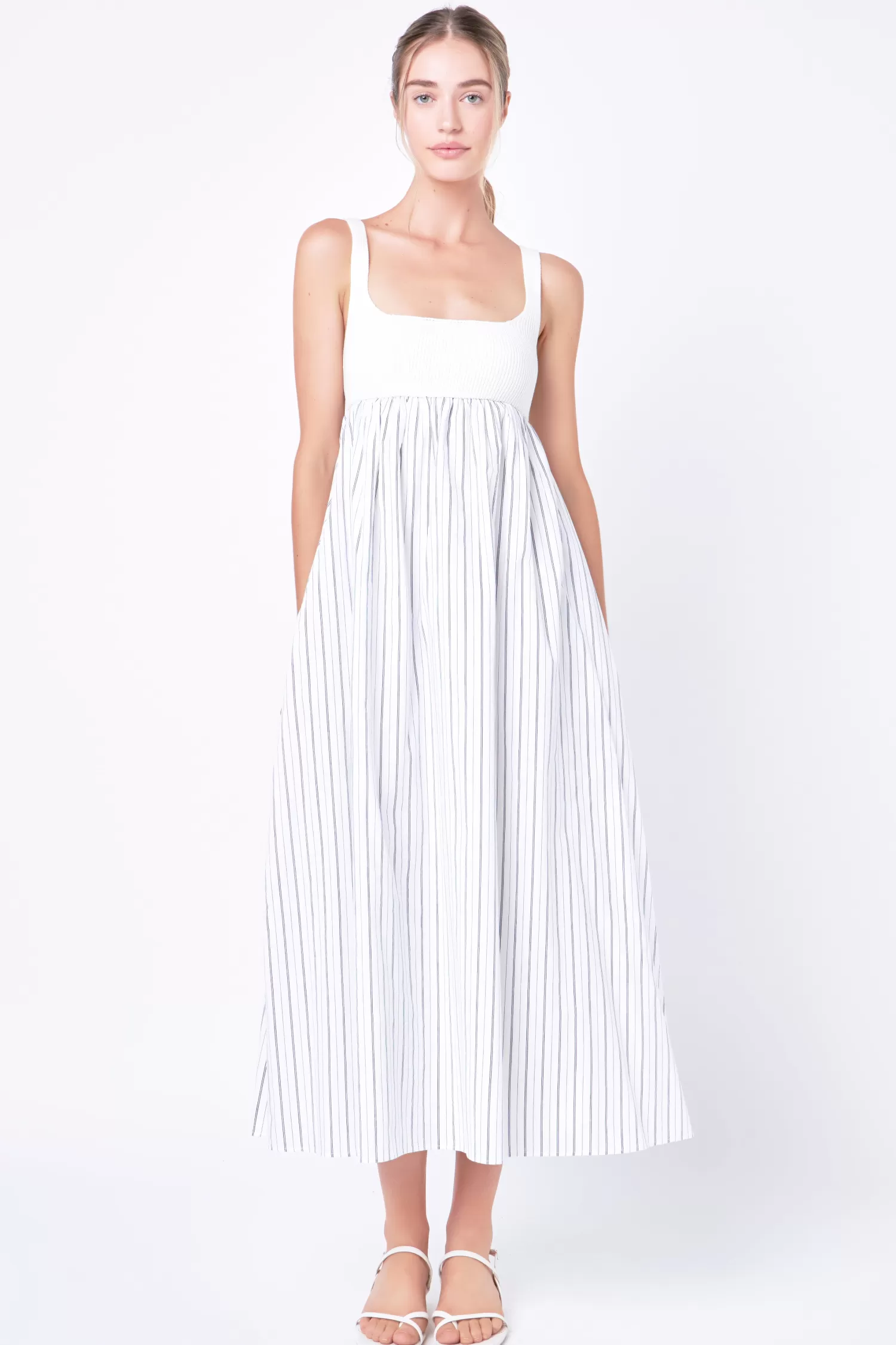 Cheap Tie Back Knit Combo Striped Maxi Dress Date Night Dreams | Maxi Dresses