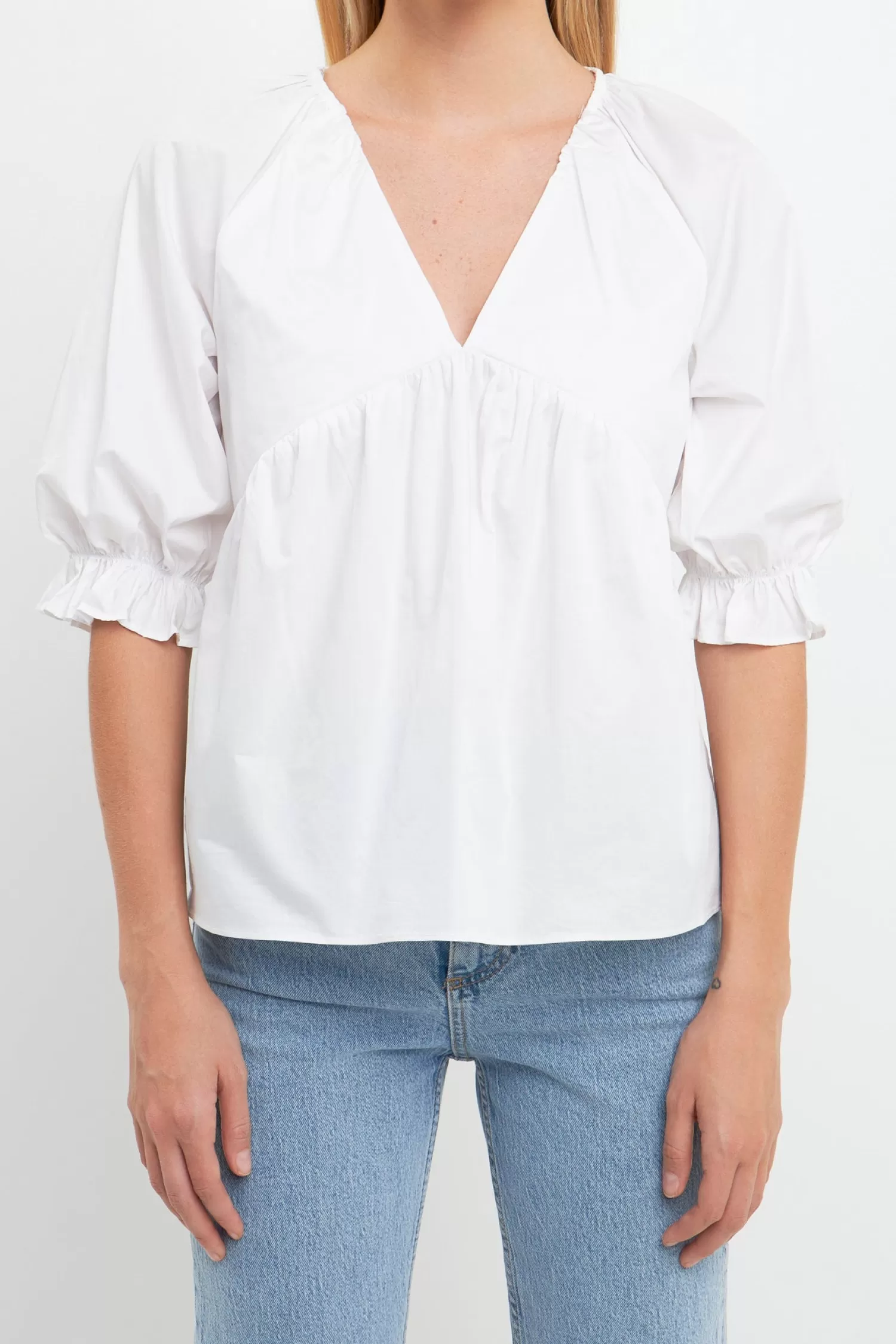 Shop Tiered V Neck Top With Ruffle Sleeves Tops