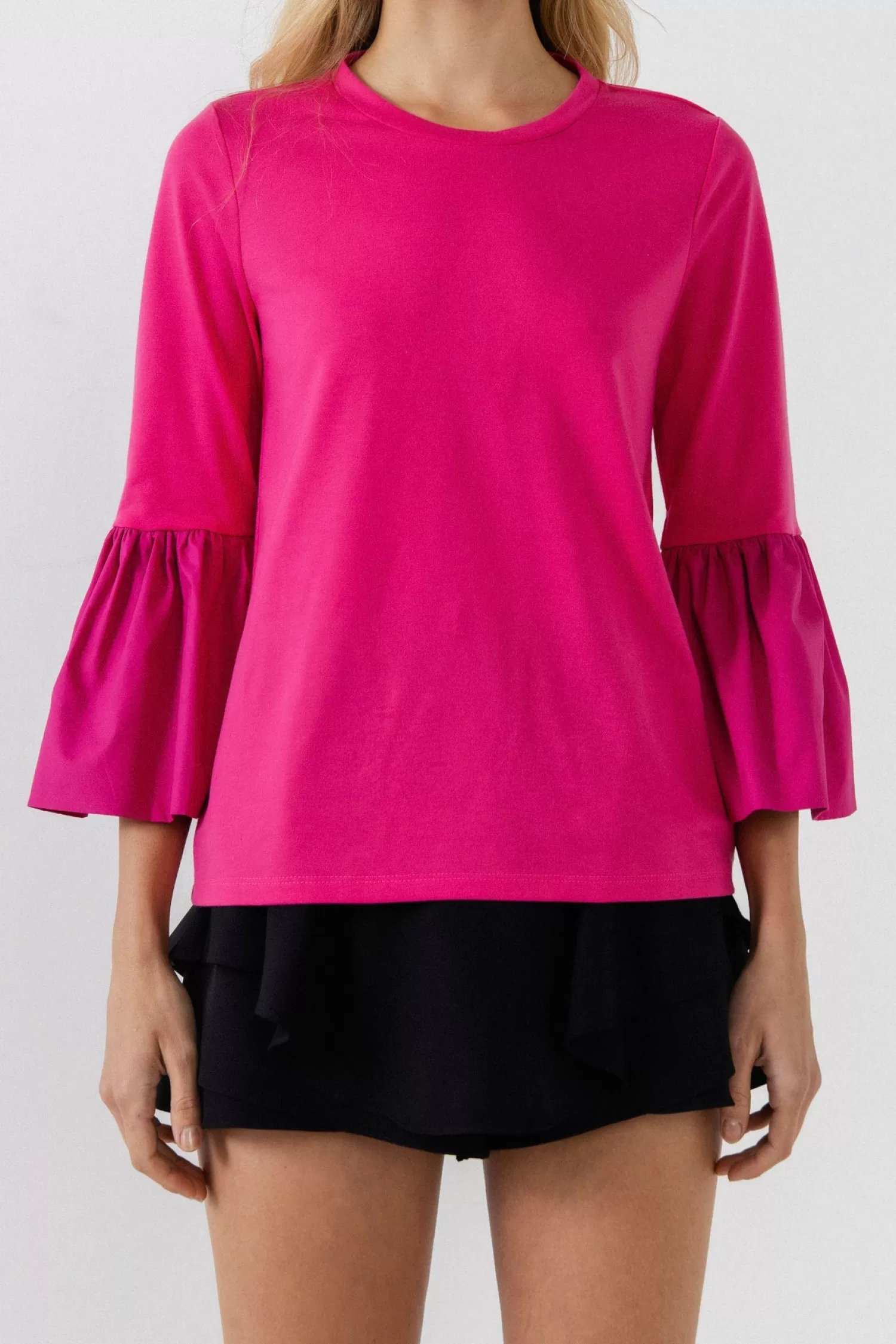 Online T-shirt with Ruffle Detail at Sleeve Tops