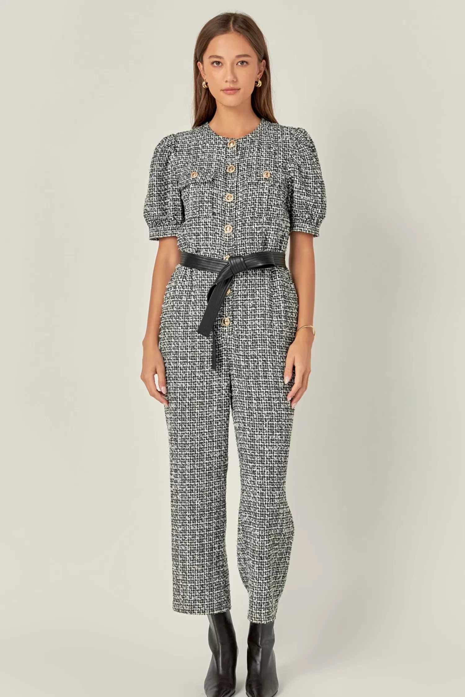 Store Tweed Puff Sleeve Jumpsuit Jumpsuits