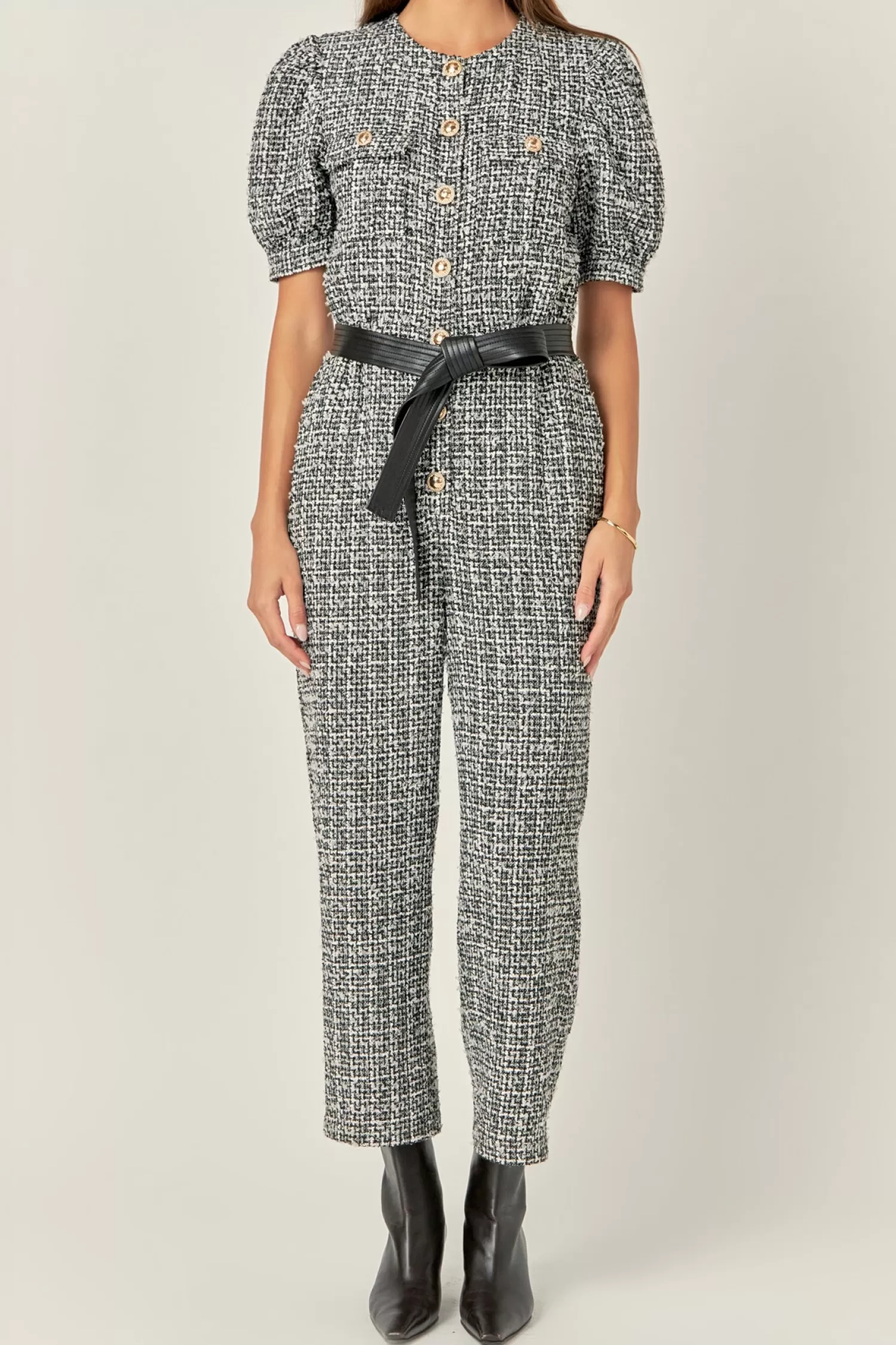 Store Tweed Puff Sleeve Jumpsuit Jumpsuits