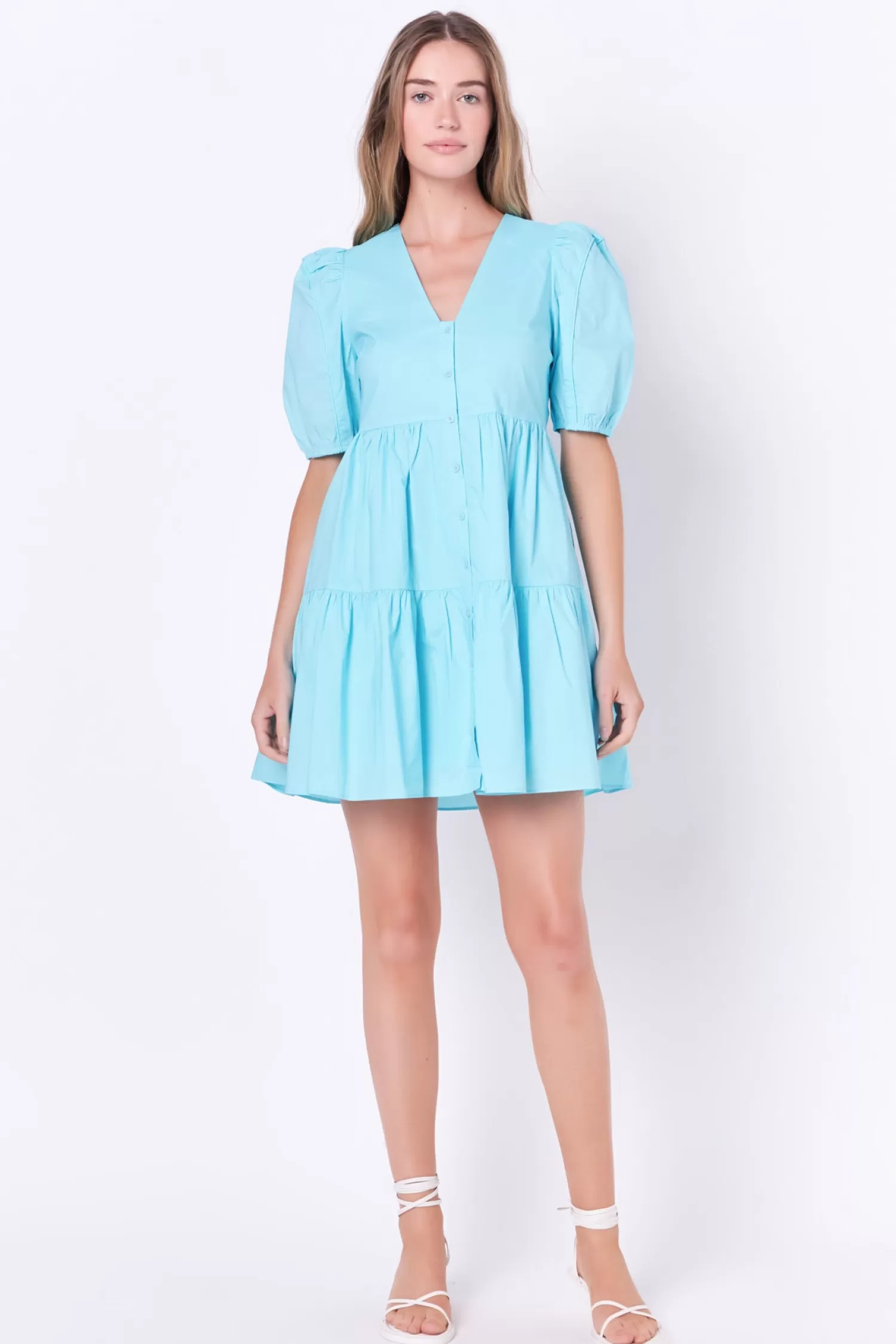 Discount V-neck Button Down Babydoll Dress Date Night Dreams | Resort Ready