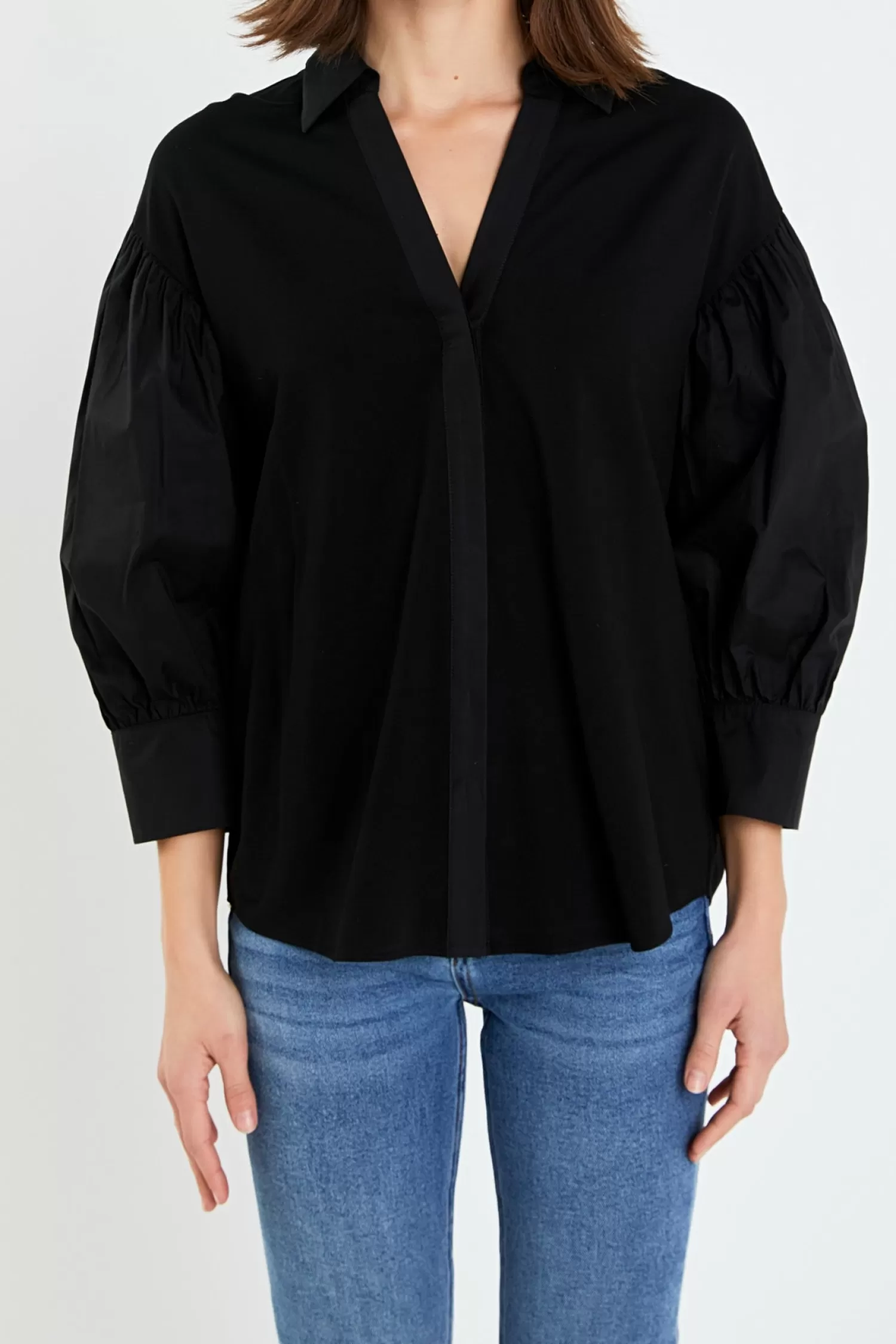 Flash Sale V-neckline Puff Sleeve Shirt Mixed Media | Puff Sleeve Perfection