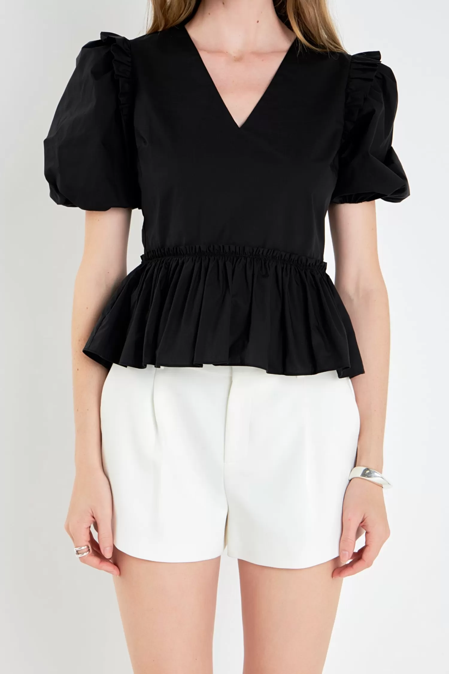 Sale V-neckline Puff Sleeve Top Frills And Thrills | Puff Sleeve Perfection