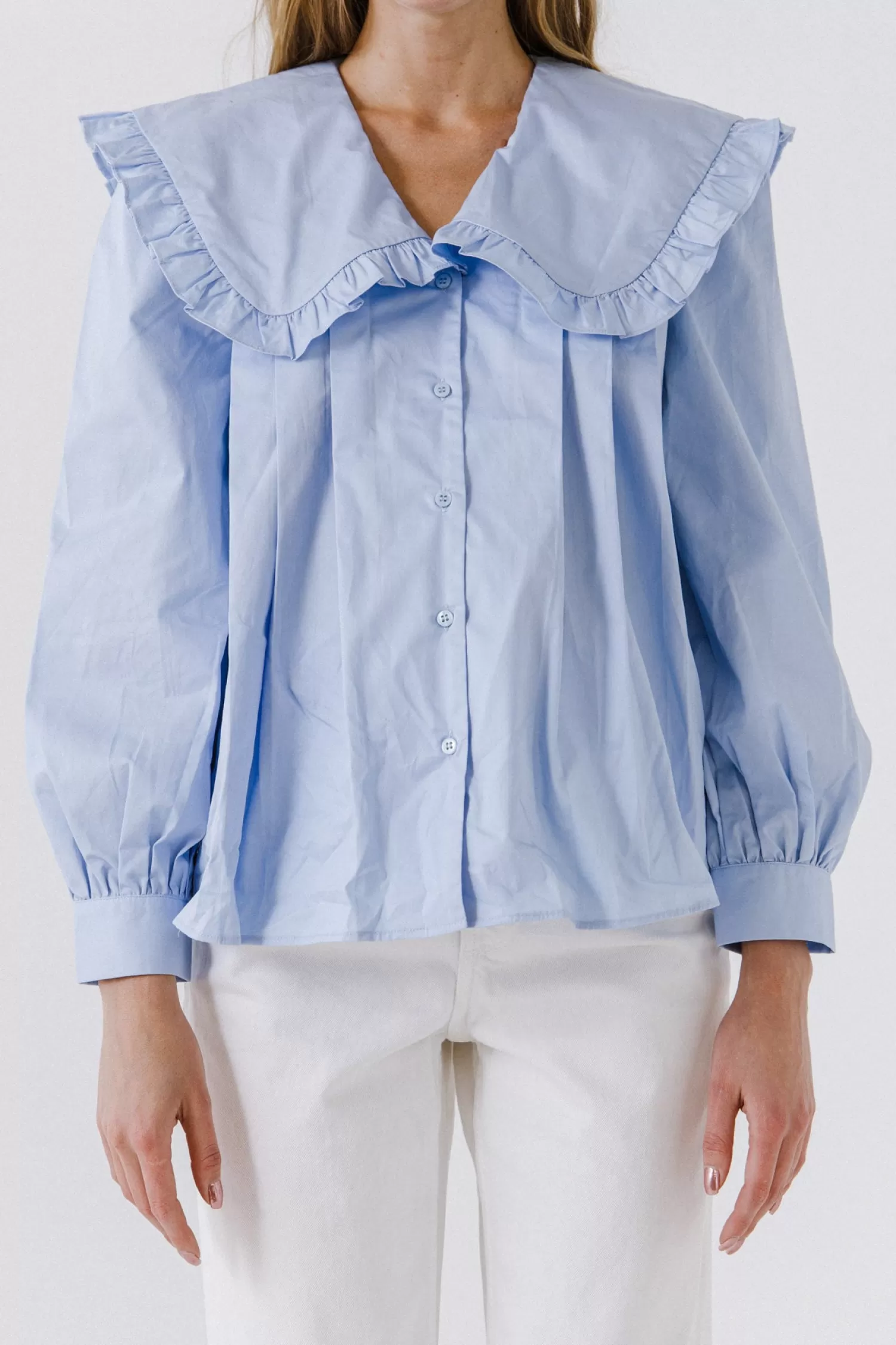 New Women Woven Ruffled Collar Blouse Tops