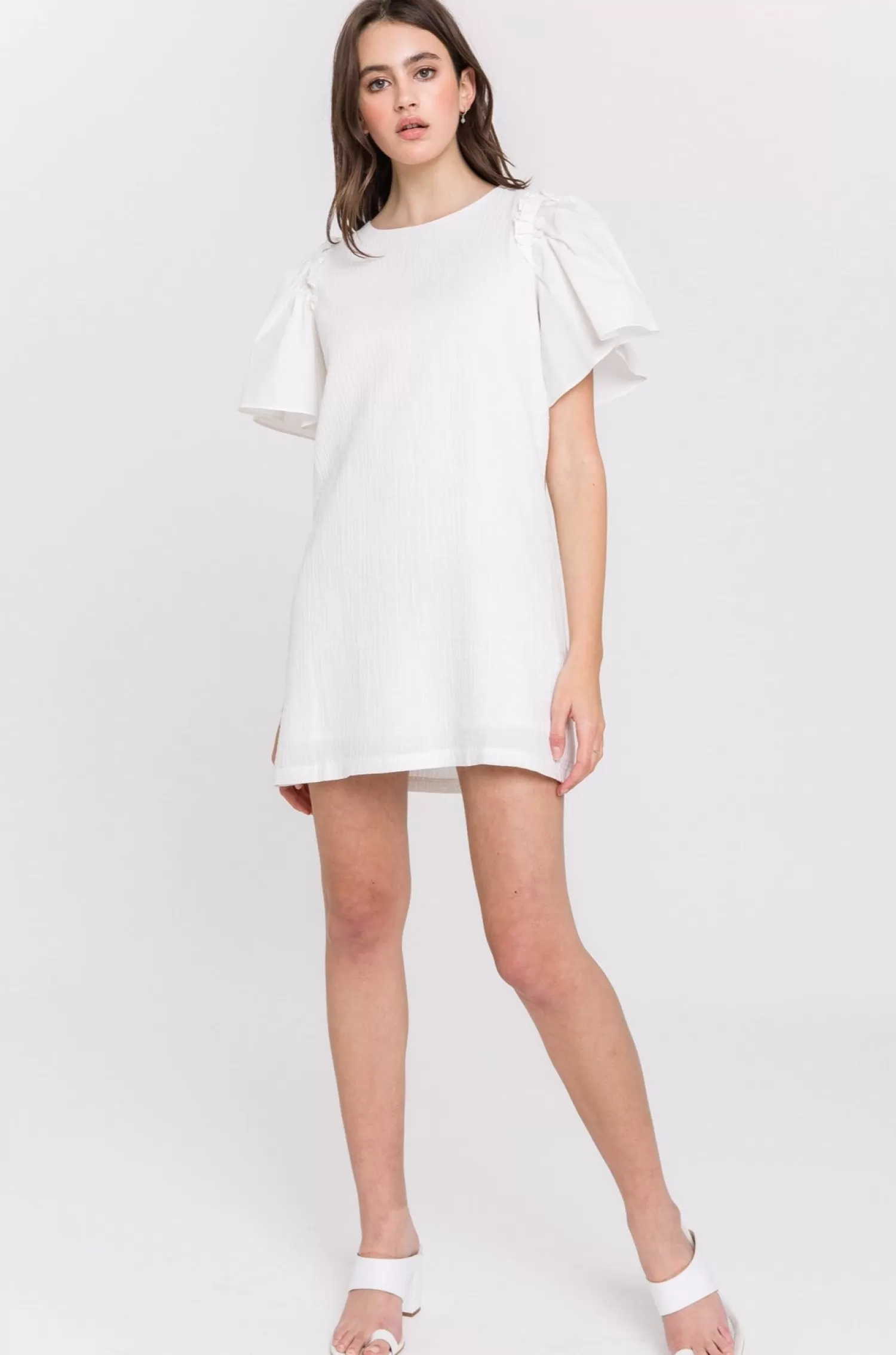 New Woven Mixed Flare Sleeves Dress Mini Dresses | Dresses