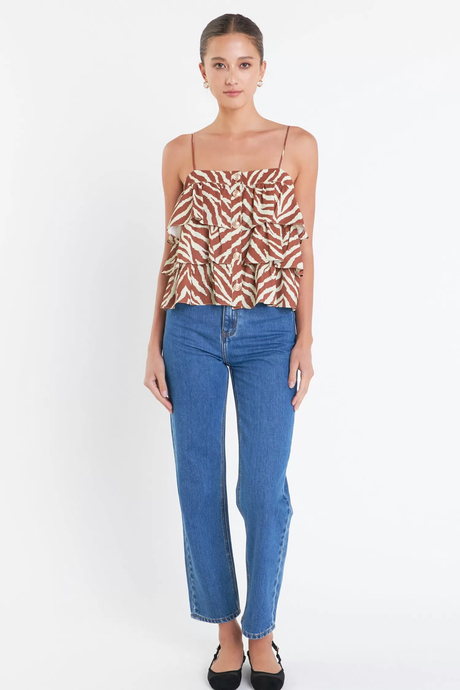 Hot Zebra Print Sleeveless Top Frills And Thrills | Tops