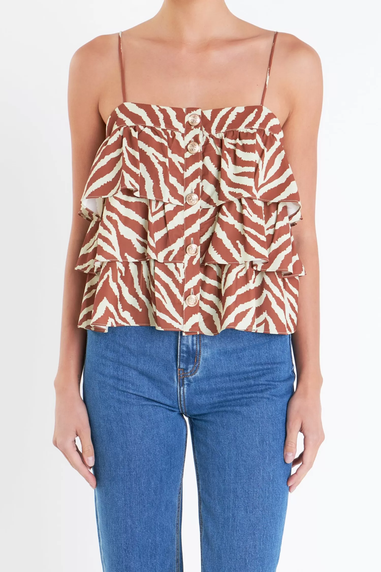 Hot Zebra Print Sleeveless Top Frills And Thrills | Tops