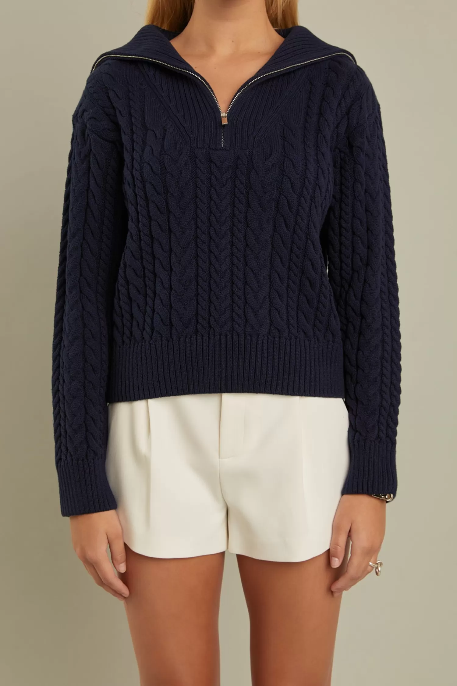 Discount Zip Up Knit Top Career Closet | Tops